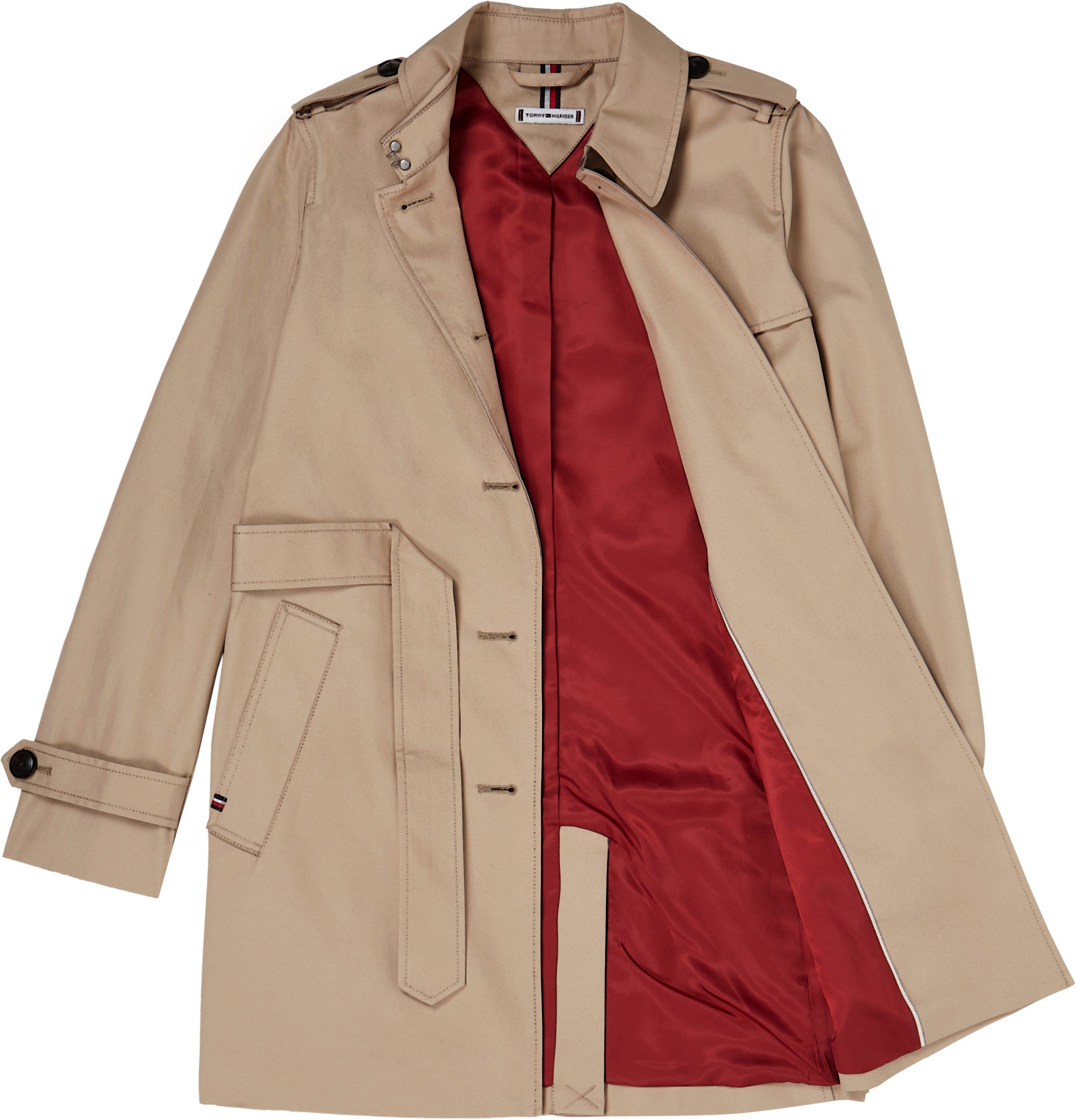 Tommy Hilfiger Lang jack HERITAGE SINGLE BREASTED TRENCH met de kenmerkende trenchdetails & tommy-strepen als riemlus
