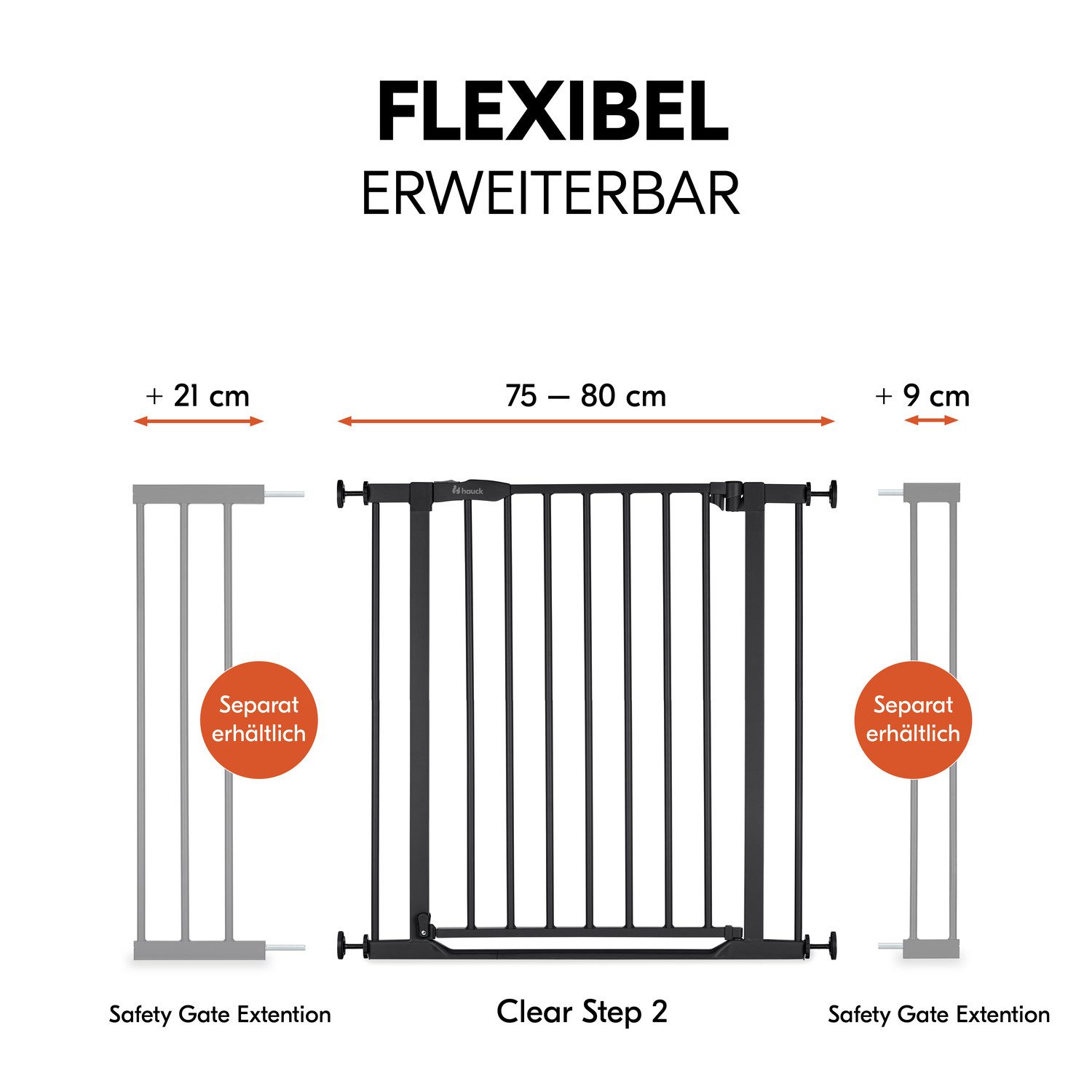 Hauck Traphek Clear Step 2, Black ook als traphekje te gebruiken, 75-80 cm, vlakke doorgang