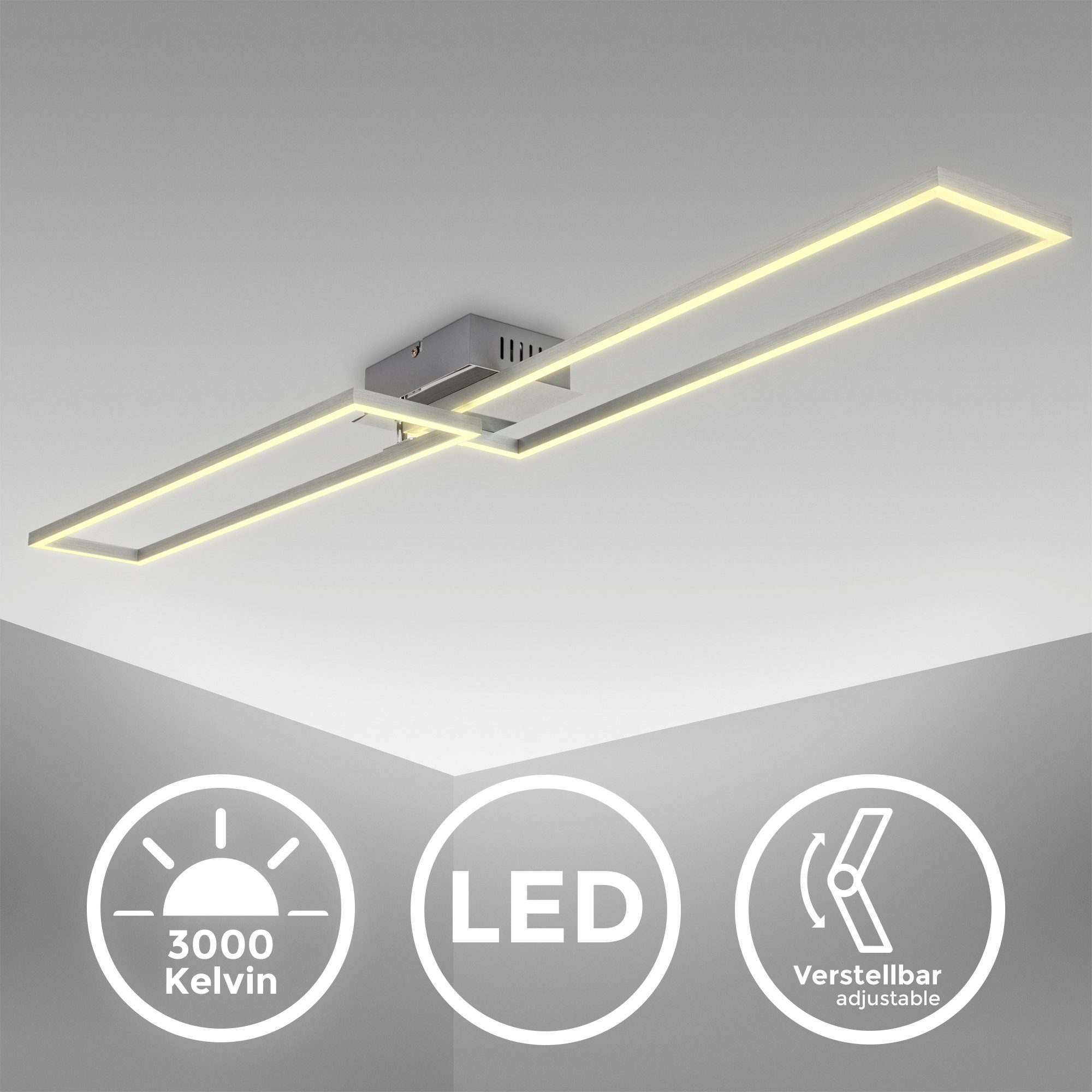 B.K.Licht Led-plafondlamp BK_FR1502 Frame LED plafondlamp, 2-lichts, zwenkbaar, chroom-aluminium (1 stuk)