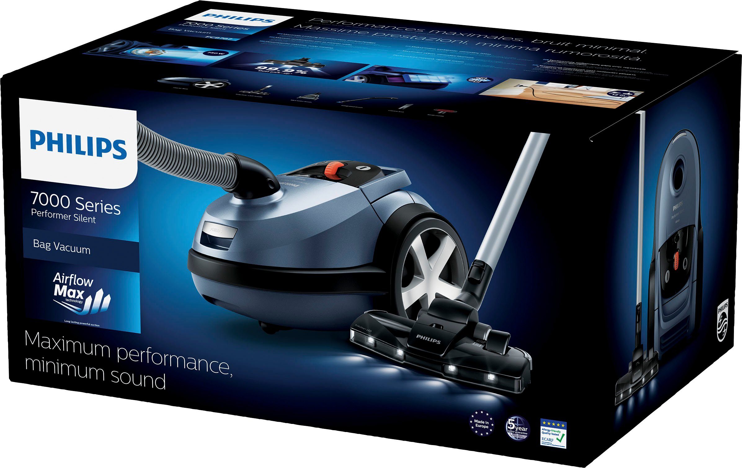 Philips Stofzuiger FC8787/09 Performer Silent 7000 Serie Allergiefilter, met een inhoud van 4 liter en TriActive+ LED mondstuk