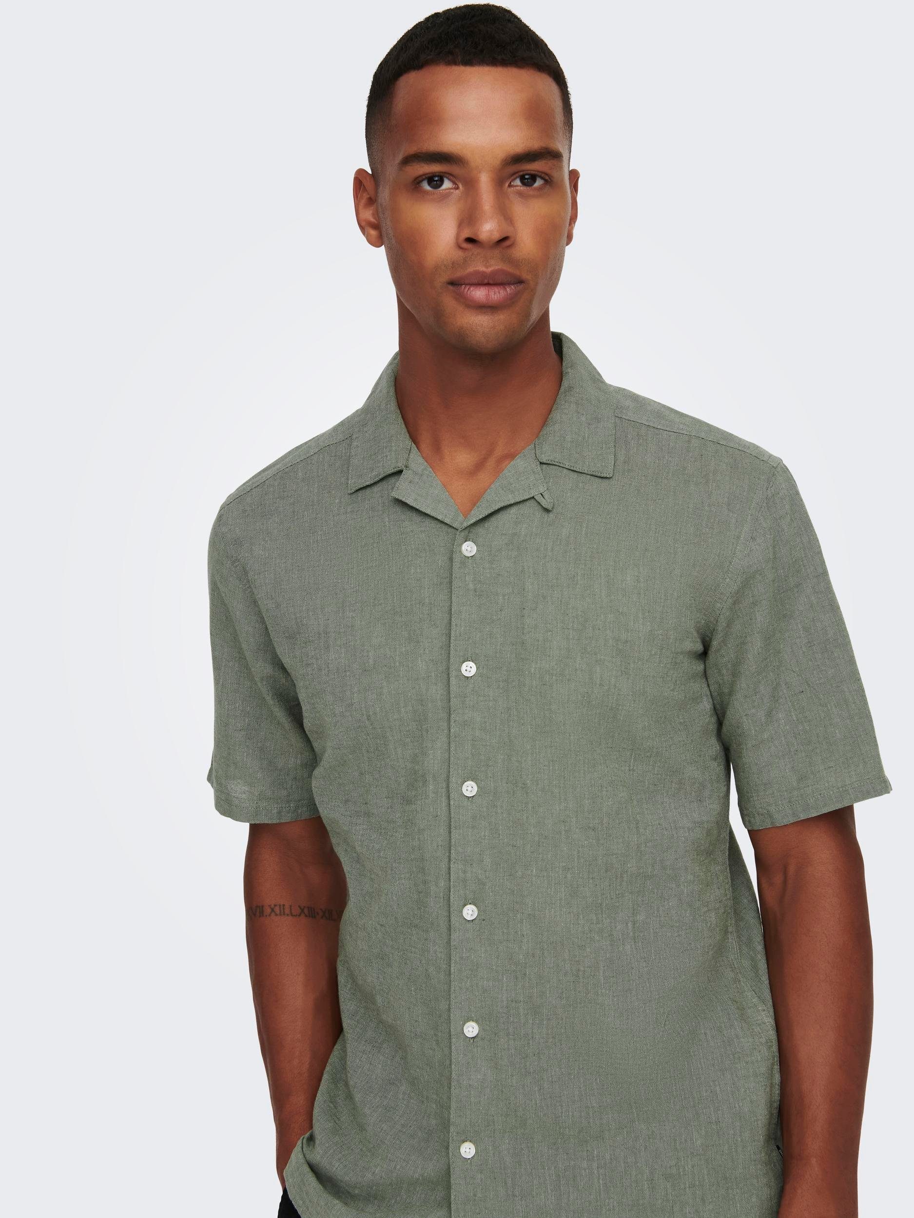 ONLY & SONS Overhemd met korte mouwen ONSCAIDEN SS SOLID RESORT LINEN NOOS