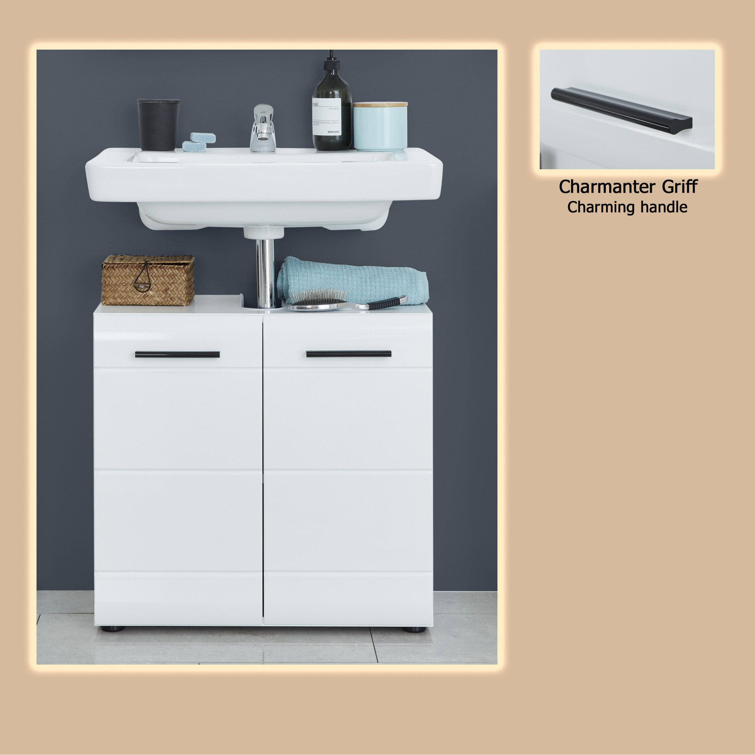 welltime Wastafelonderkast Sovana Wastafel met verstelbaar vak - Afmetingen (B/D/H) 60/31/56 cm