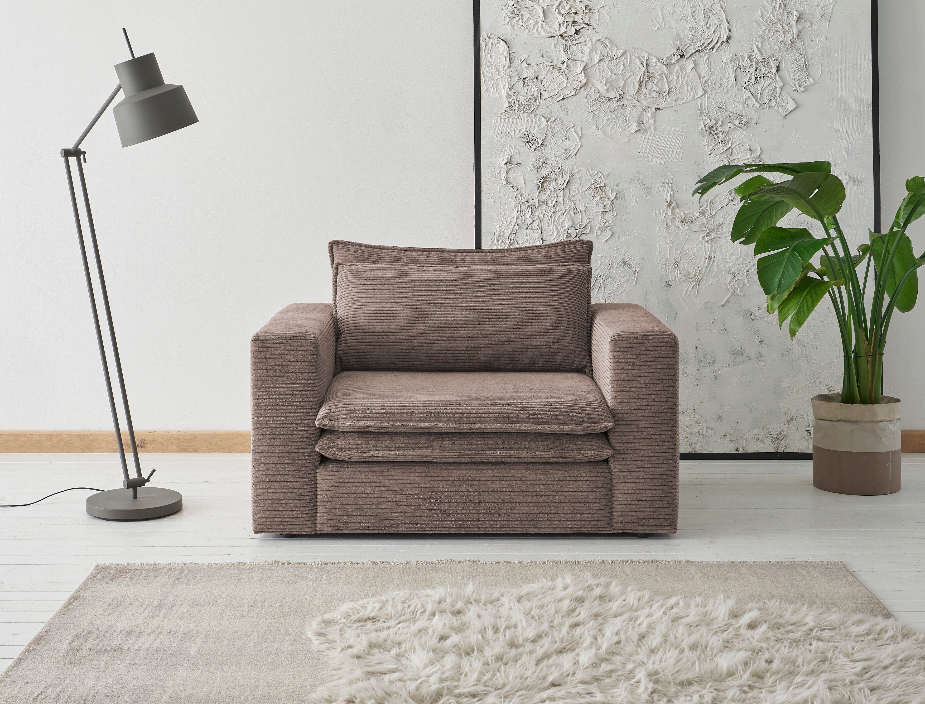 Places of Style Loveseat PIAGGE Hoogwaardige cord, trendy loveseat fauteuils bruin