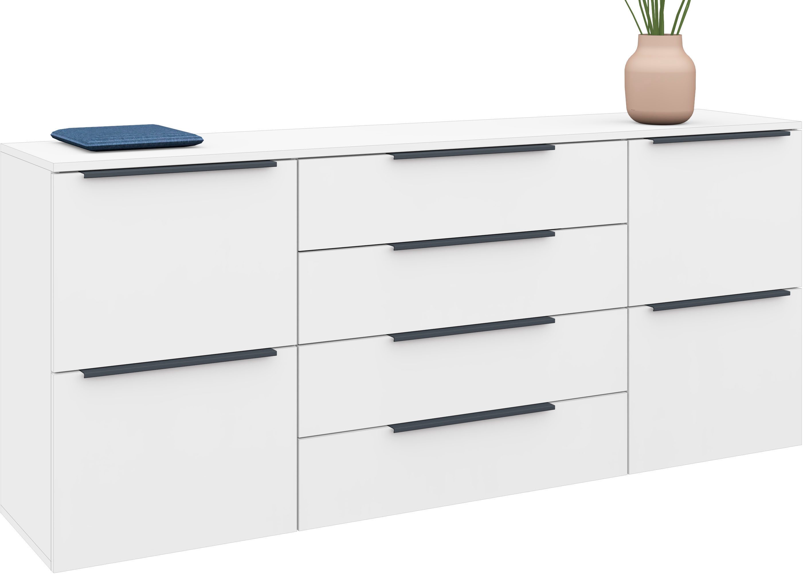 borchardt Möbel Dressoir Tom Breedte 166 cm, verstelbare legplanken, gelakte alu-profielgrepen dressoirs wit