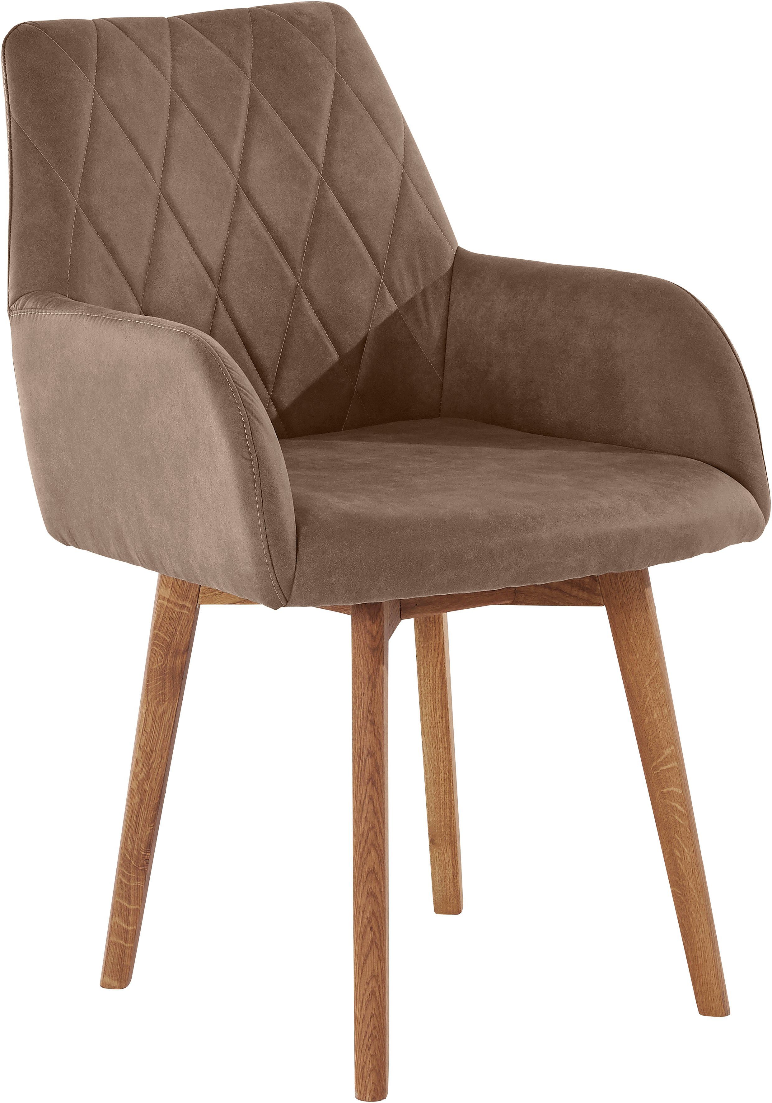 Home affaire Eetkamerstoel Brest Fauteuil in leer of microvezel, geolied massief eiken frame (2 stuks)