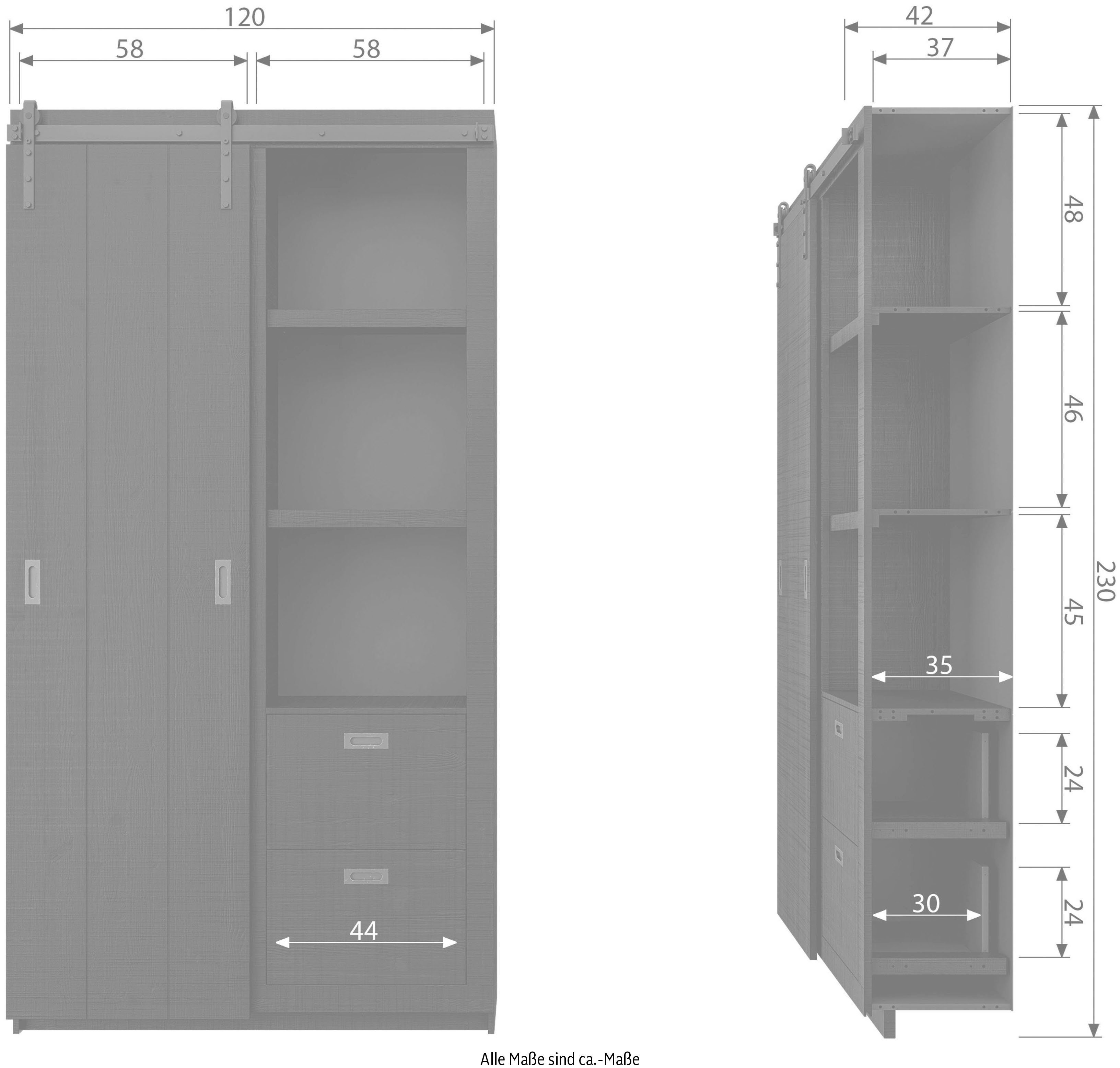 vtwonen Vitrinekast Slide, met schuifdeur met 4 lades, h 230 cm x b 120 cm