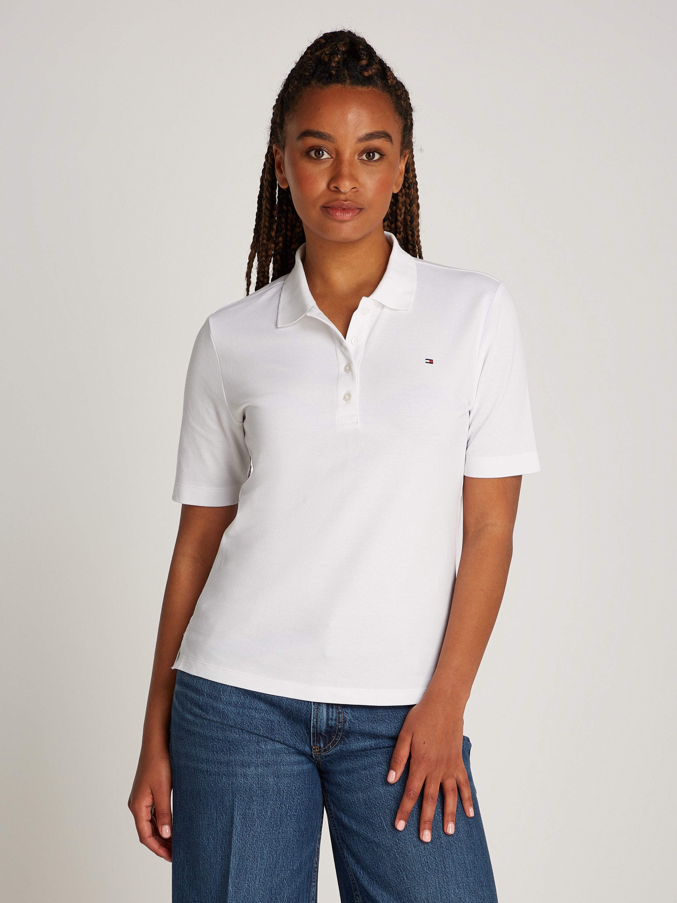 Tommy Hilfiger Poloshirt 1985 Regular Fit Pique Premium Polo met logo-borduursel, met zijsplitten