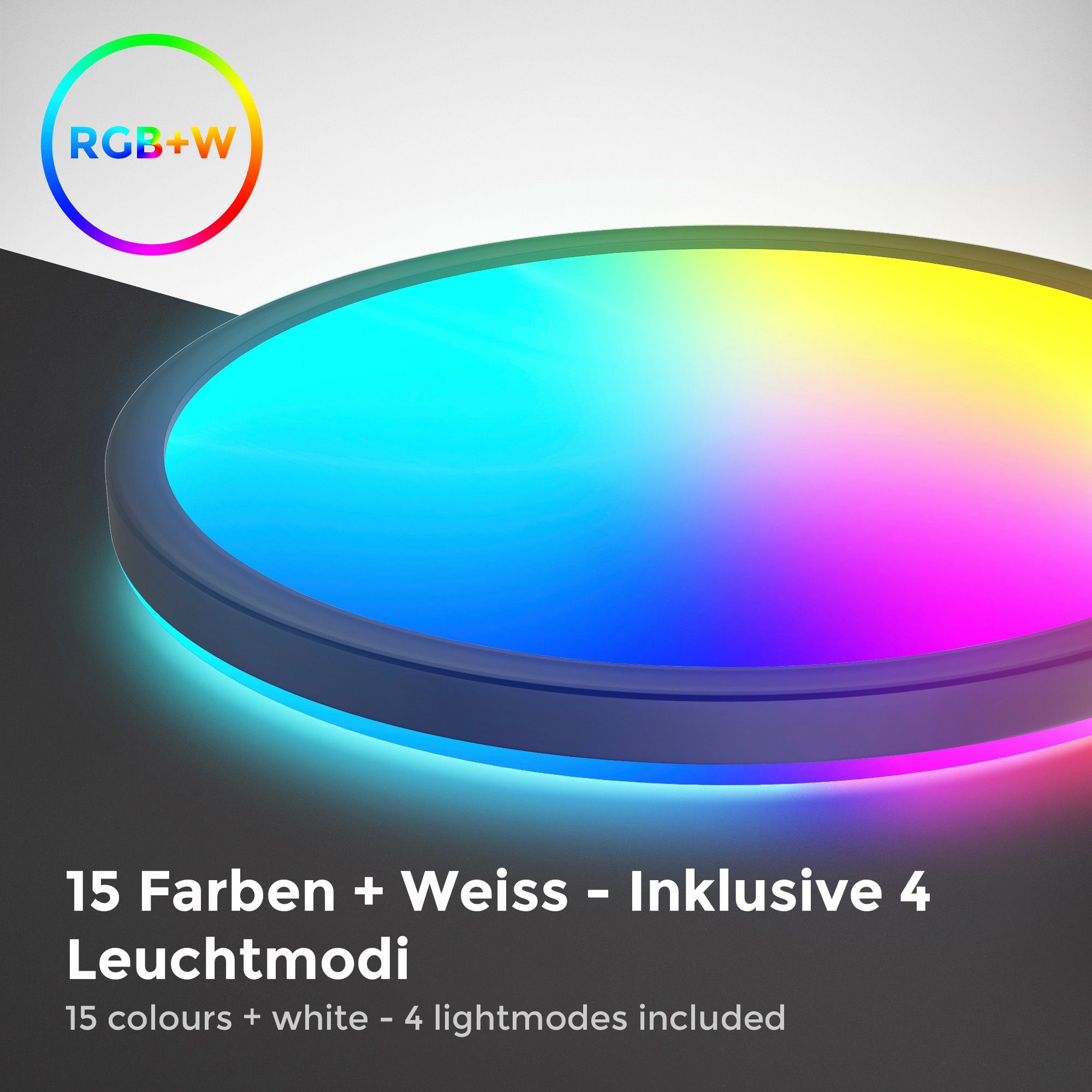 B.K.Licht Led-plafondlamp BK_PL1553 RGBW plafondlamp, LED paneel, met kleurverandering, dimbaar Ultraflats, met backlight, met afstandsbediening, zwart, 29x3 cm (DxH) (1 stuk)