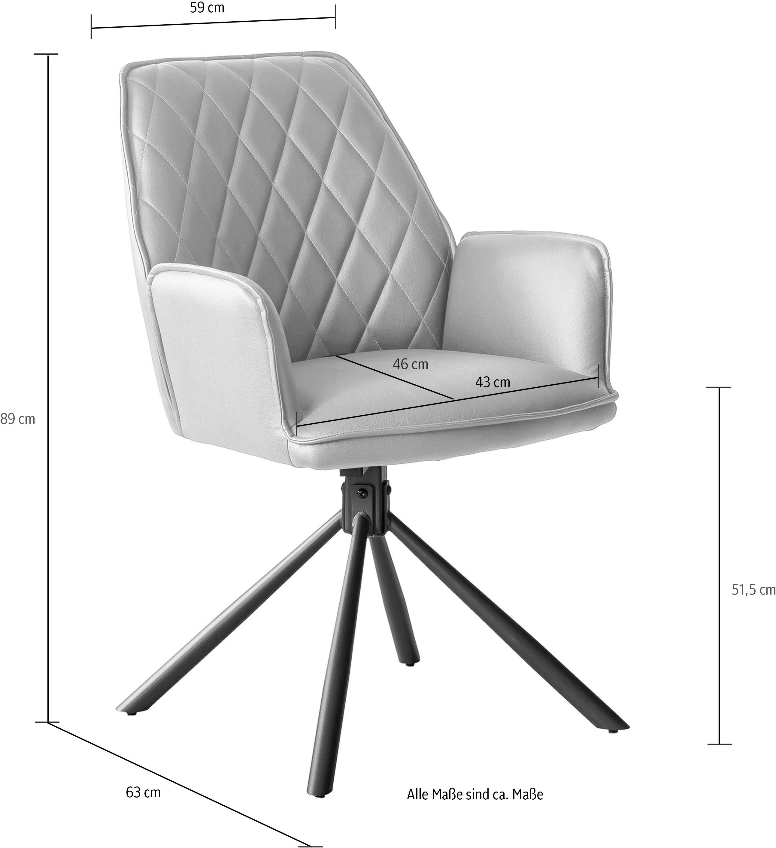 SalesFever Eetkamerstoel Vancouver armstoel Eetkamerstoel, rugleuning met ruitstepping, 360° draaifunctie (set, 2 stuks)