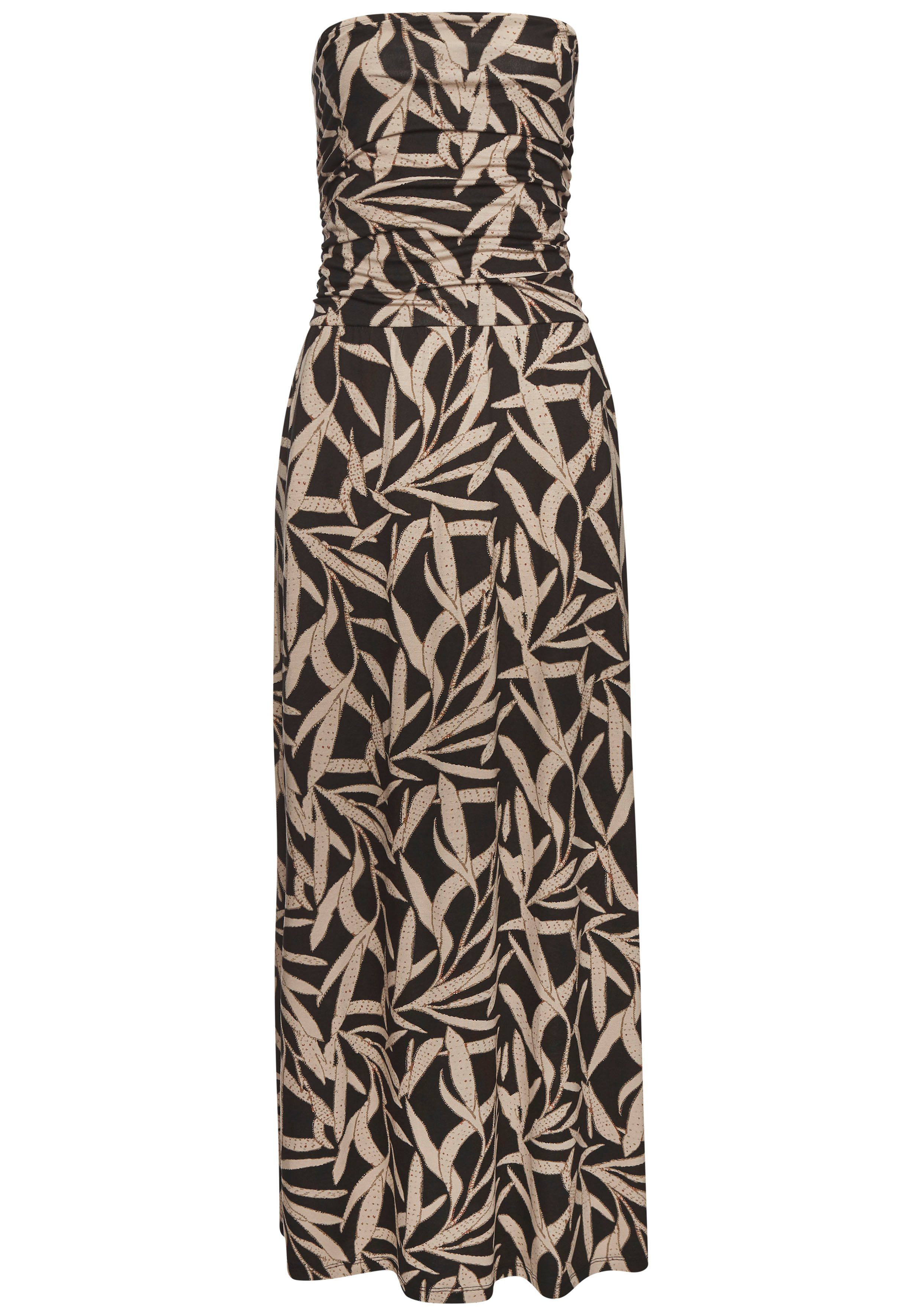 s.Oliver RED LABEL Beachwear Maxi-jurk met bladerenprint luchtige zomerjurk met zakken strandjurk