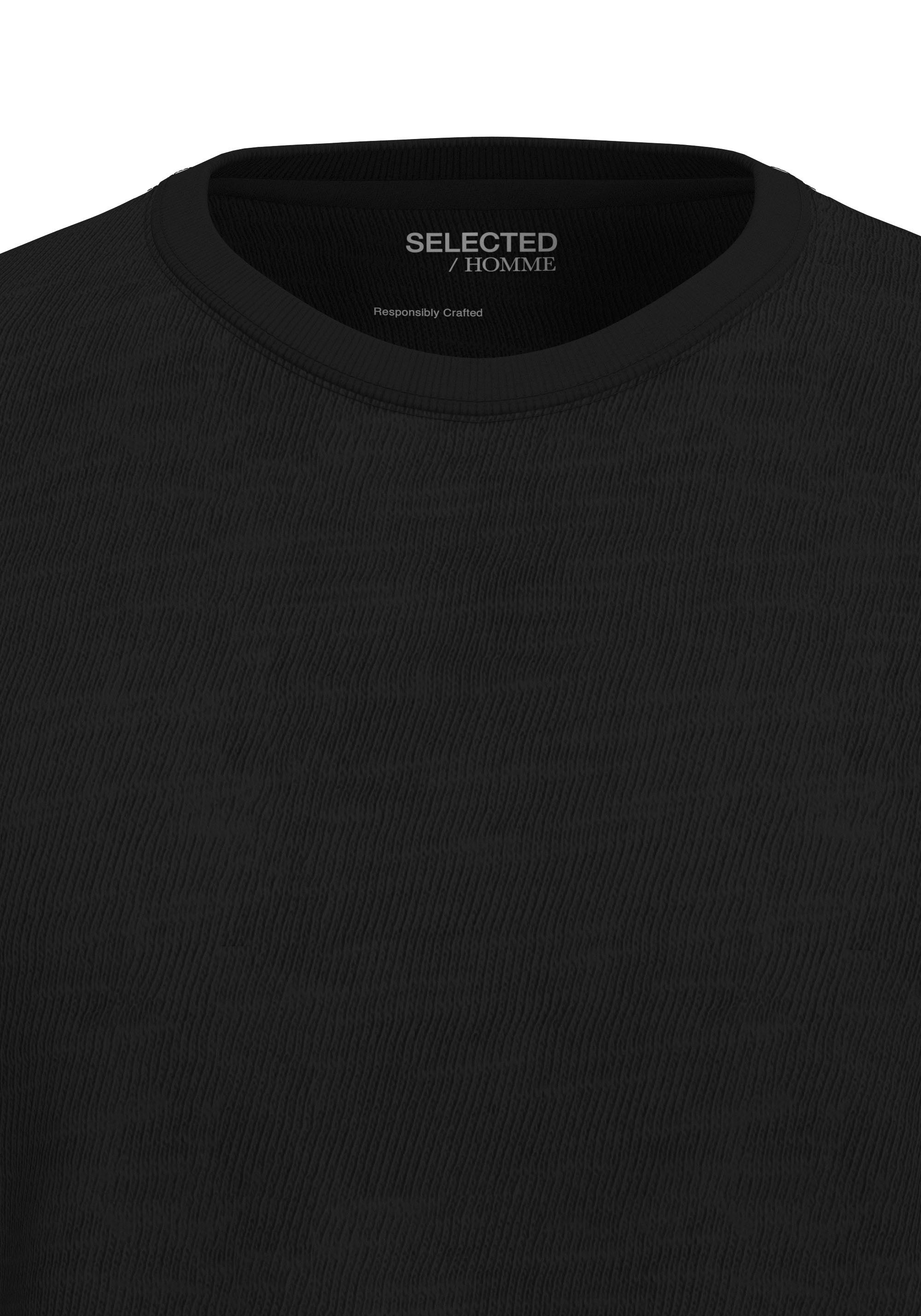 SELECTED HOMME Shirt met korte mouwen SLHASPEN SLUB SS O-NECK