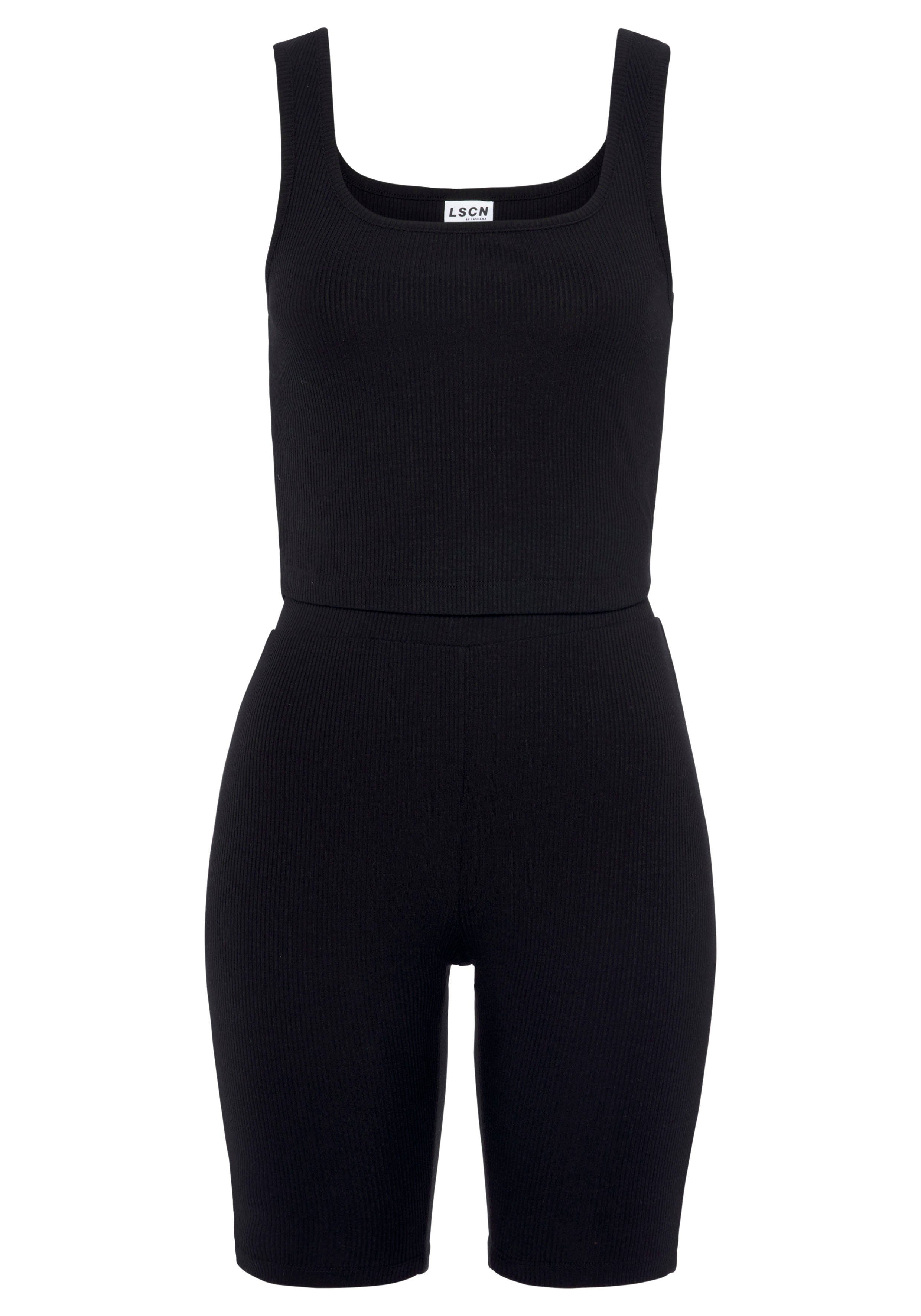 Lascana Shortama bestaat uit top en shorts van ribmateriaal, homewear-set