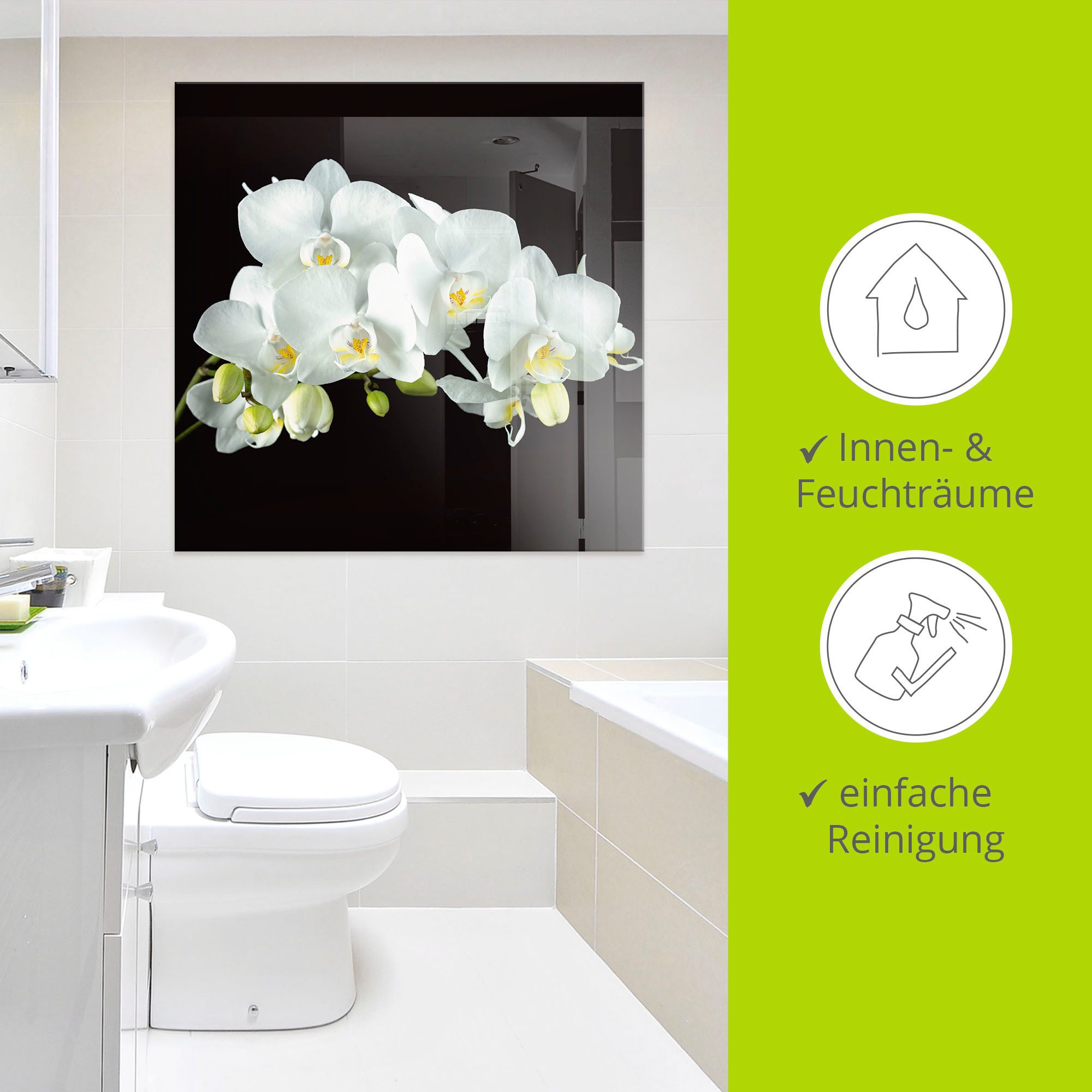 Artland Print op glas Witte orchidee op een zwarte achtergrond
