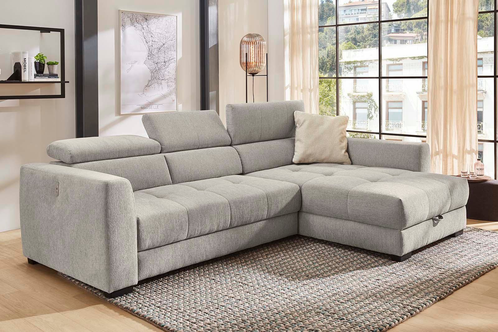 Jockenhöfer Gruppe Hoekbank San Marino L-vorm met elektromotor voor verstellen van de zitdiepte (ca. 30 cm), bedlade