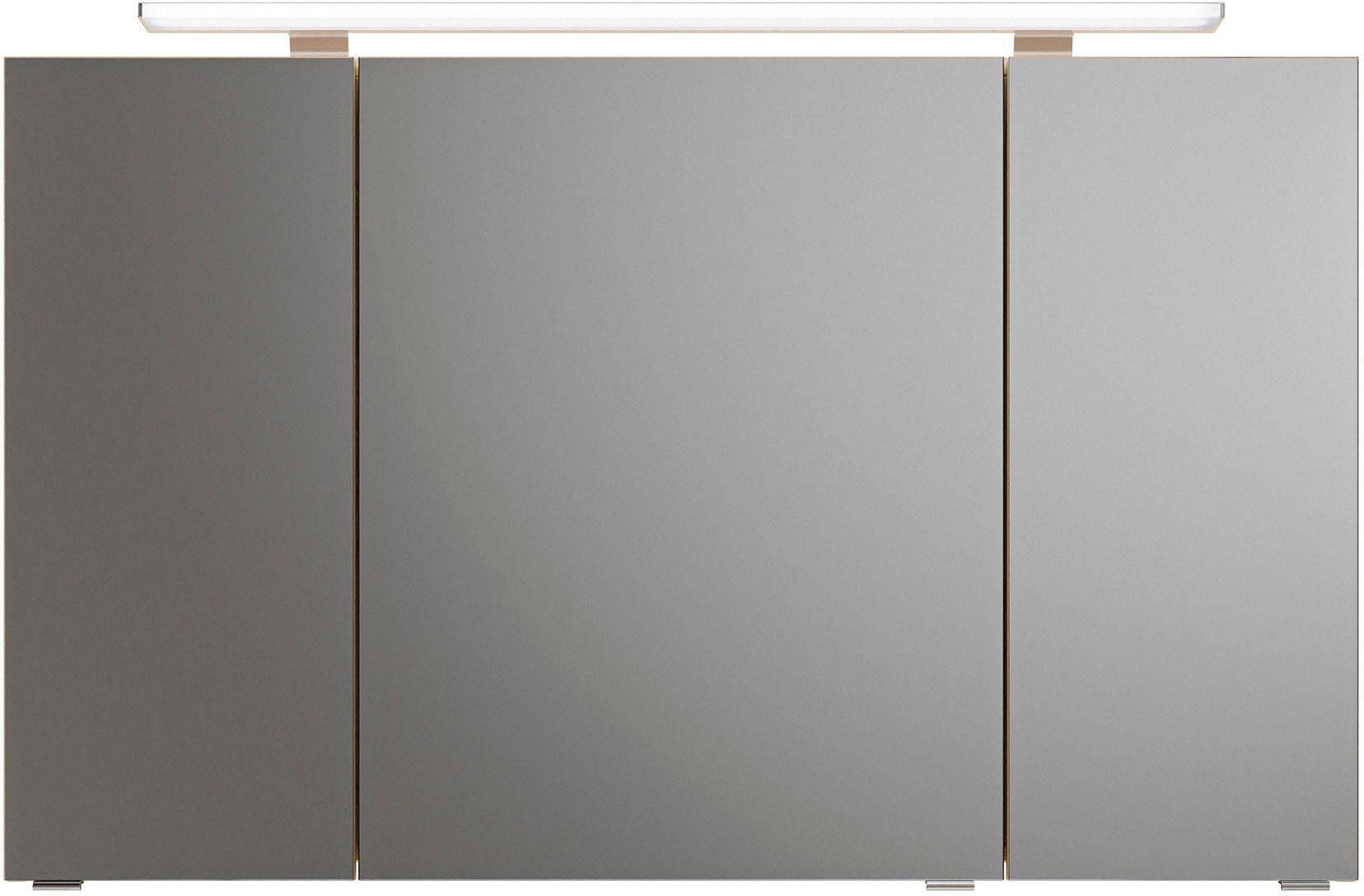 Saphir Badkamerserie Serie 6025 2-delig, mineraalmarmeren wastafel met led-spiegelkast Wastafelmeubel 117 cm breed, 2 laden, 3 spiegeldeuren, incl. deurdemper (2-delig)