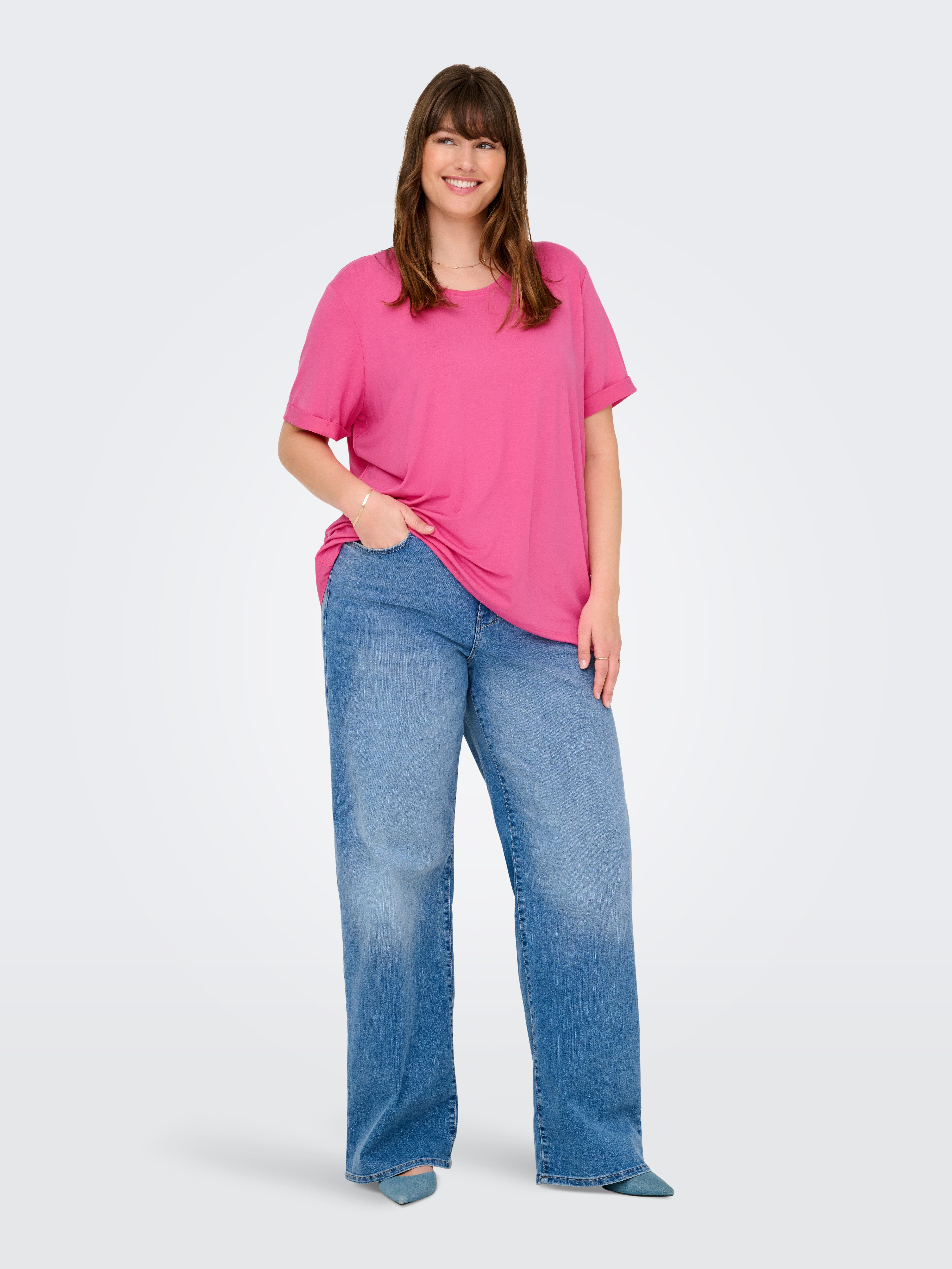 ONLY CARMAKOMA Shirt met korte mouwen CARMOSTER S/S FOLD UP TOP JRS NOOS