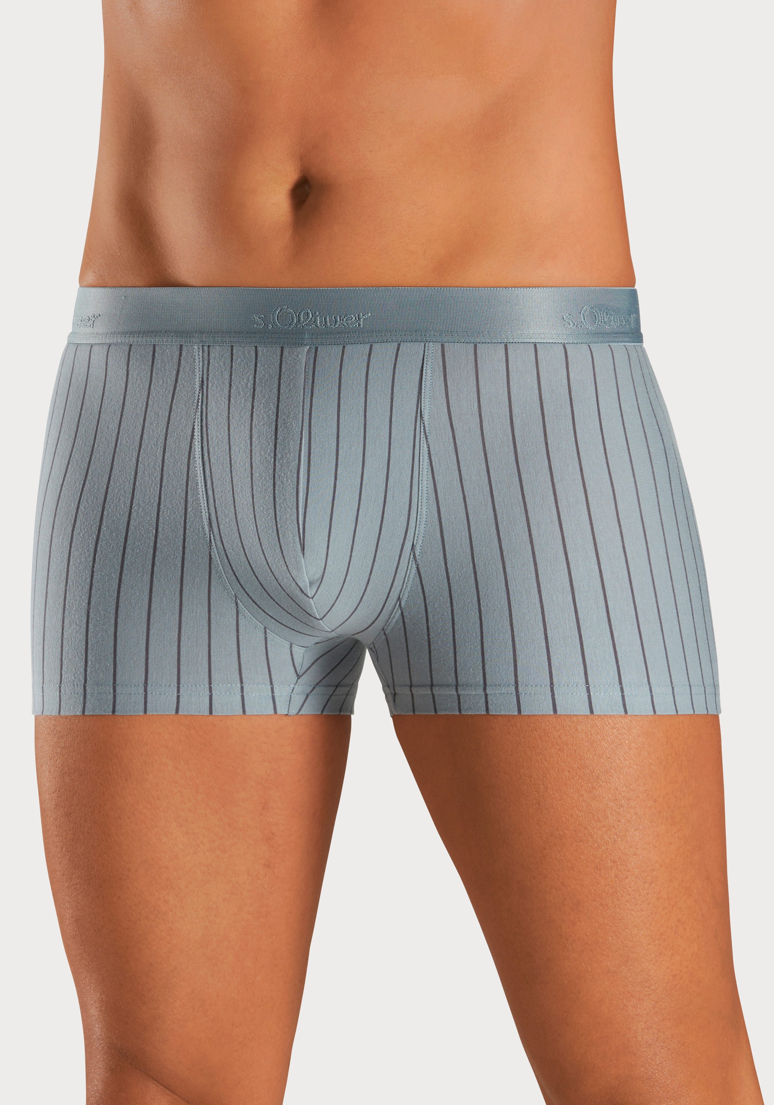 s.Oliver RED LABEL Beachwear Boxershort voor heren in strepen en uni van katoenmix (set, 3 stuks)