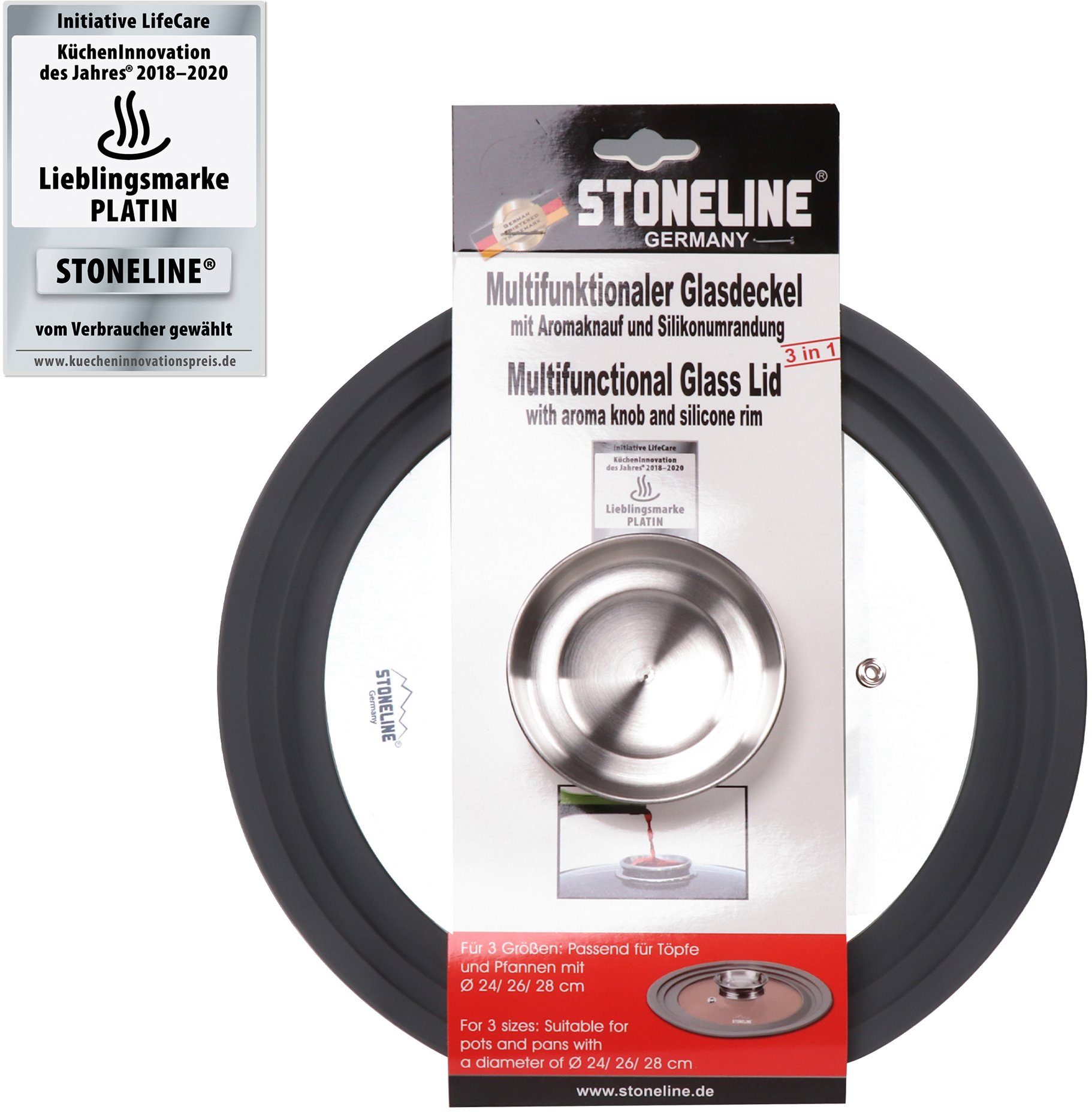 STONELINE Universele deksel met siliconerand, voor 24/26/28 cm