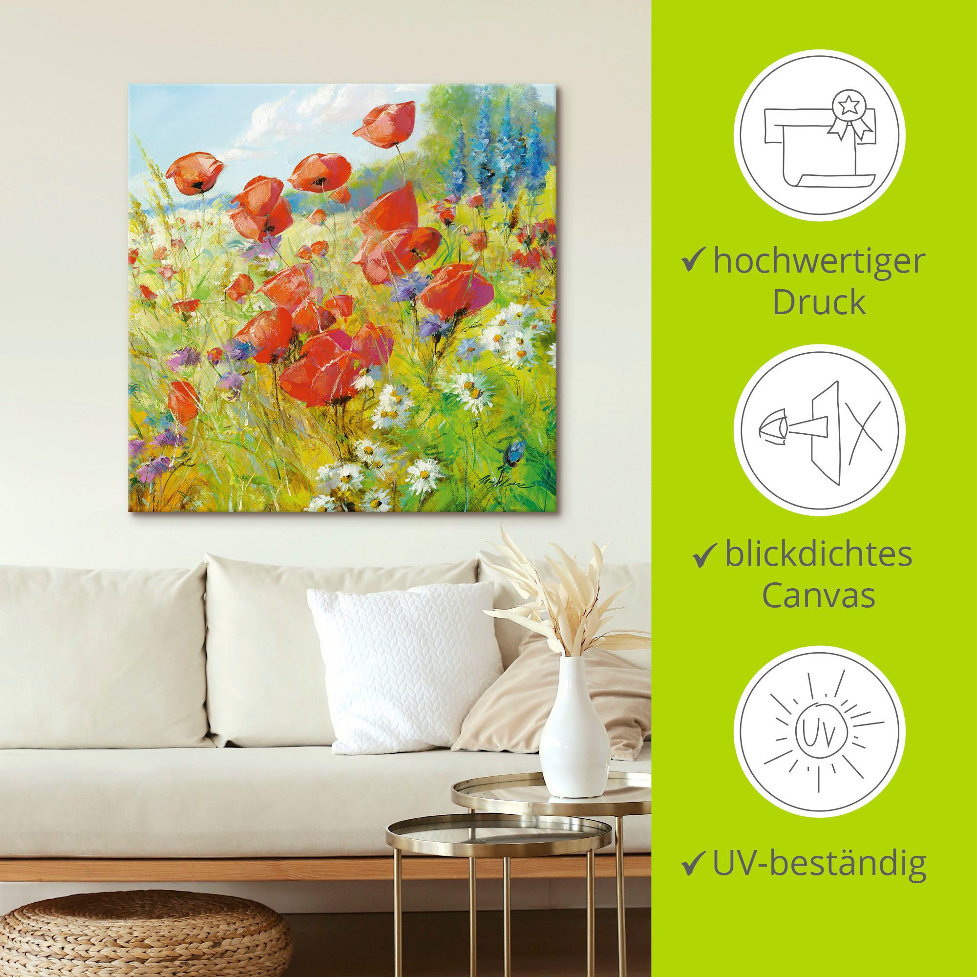 Artland Artprint Zomerweide met klaprozen als artprint van aluminium, artprint voor buiten, artprint op linnen, poster in verschillende maten. maten