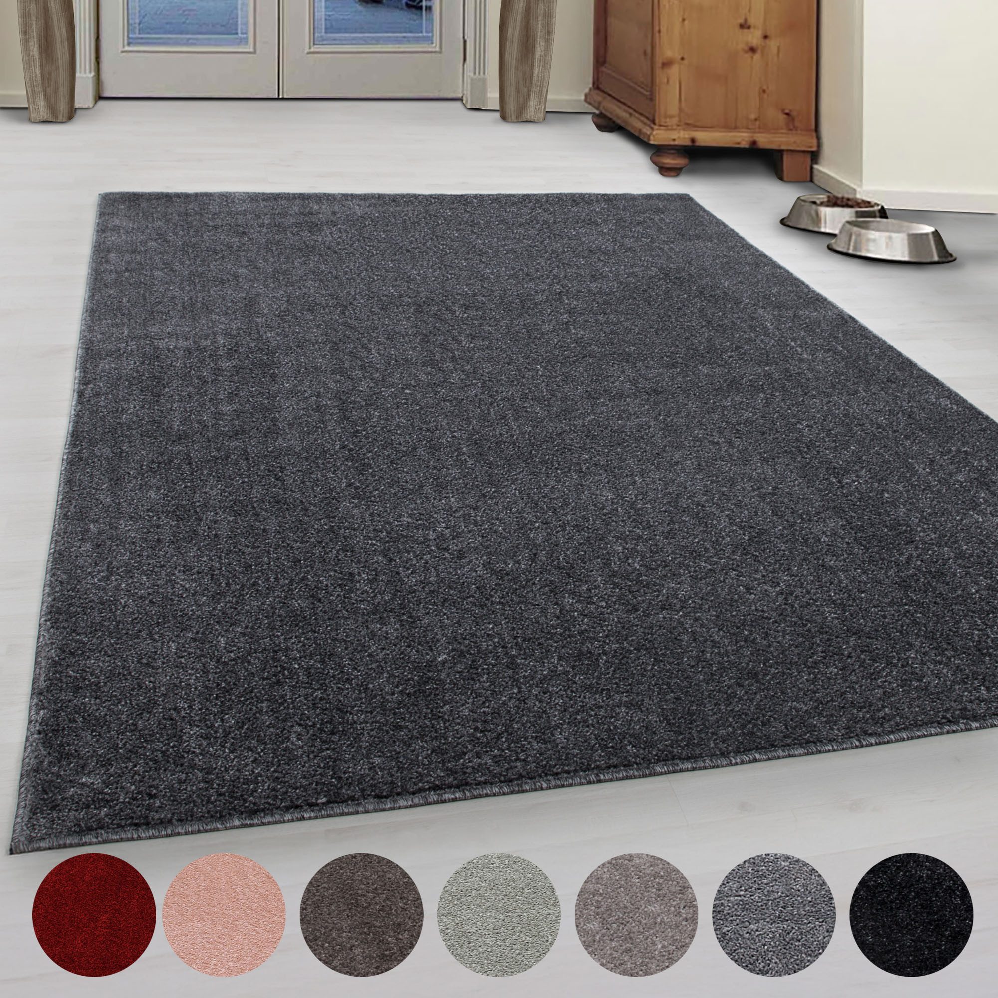 Ayyildiz Teppiche Vloerkleed ATA Korte pool, uni, grote keus in kleuren, robuust, ook als loper en in rond moderne vloerkleden maat 280x370 cm grijs