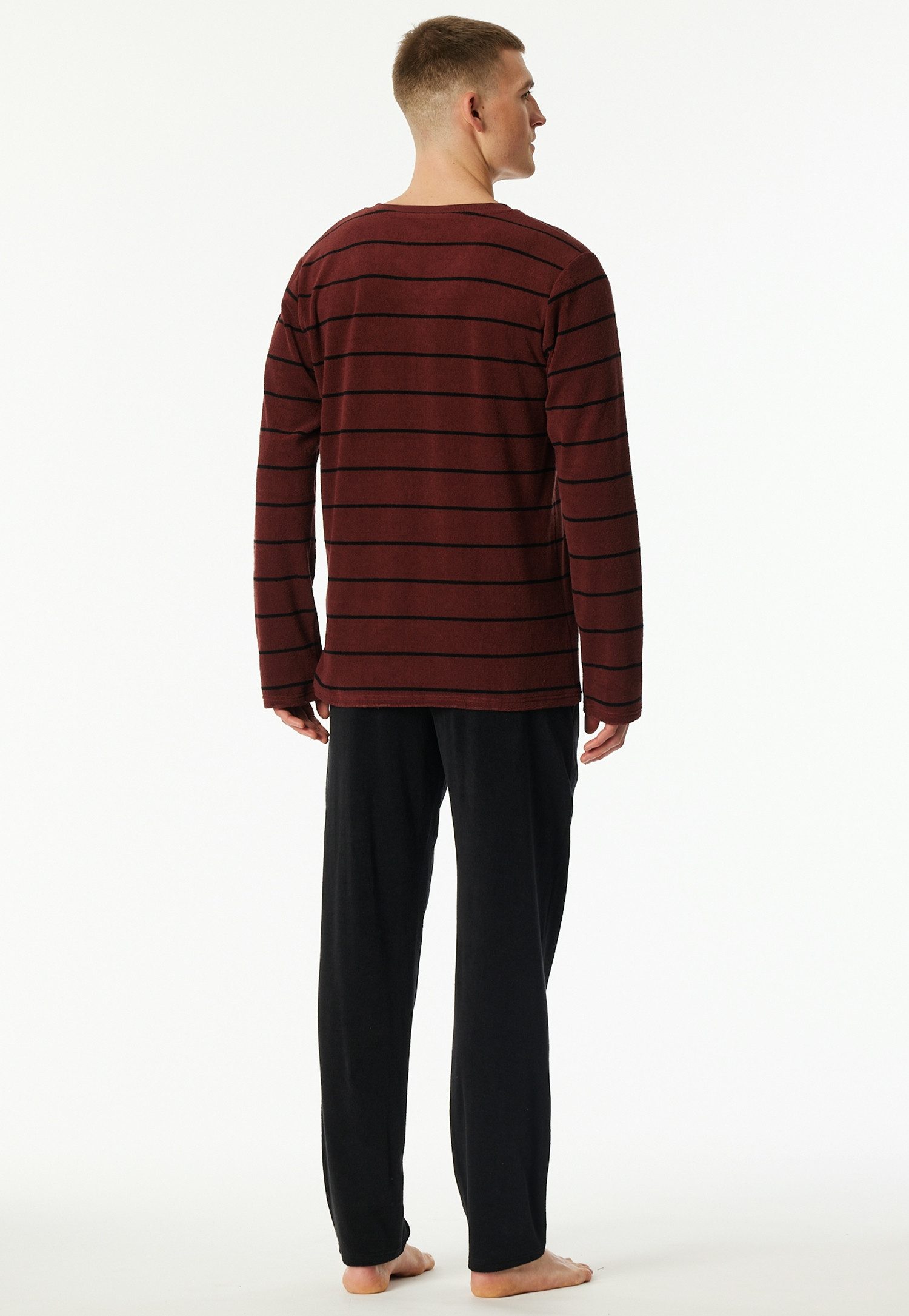 Schiesser Pyjama Casual Nightwear zijzakken, verwarmend, badstof, v-hals, lange mouw (2-delig)