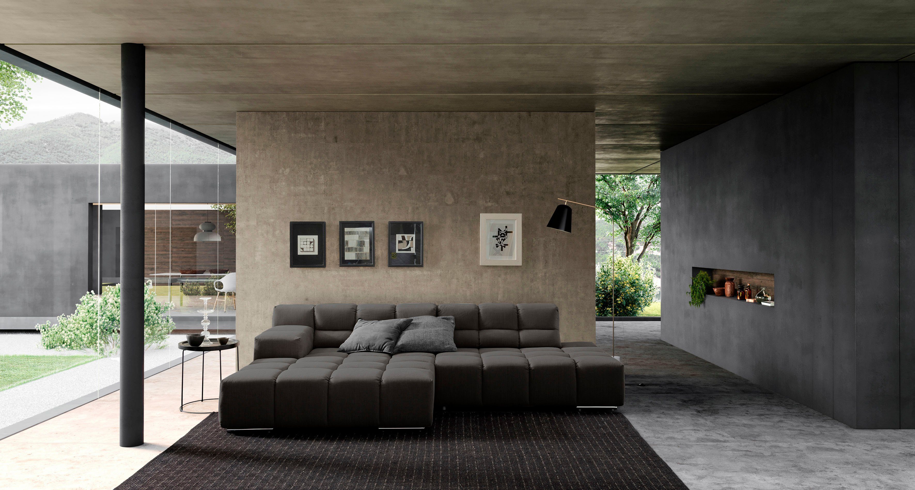 designwerk Hoekbank Temple L-vorm, geweldig ontwerpsofa Recamiere links of rechts, met verstelling zitdiepte