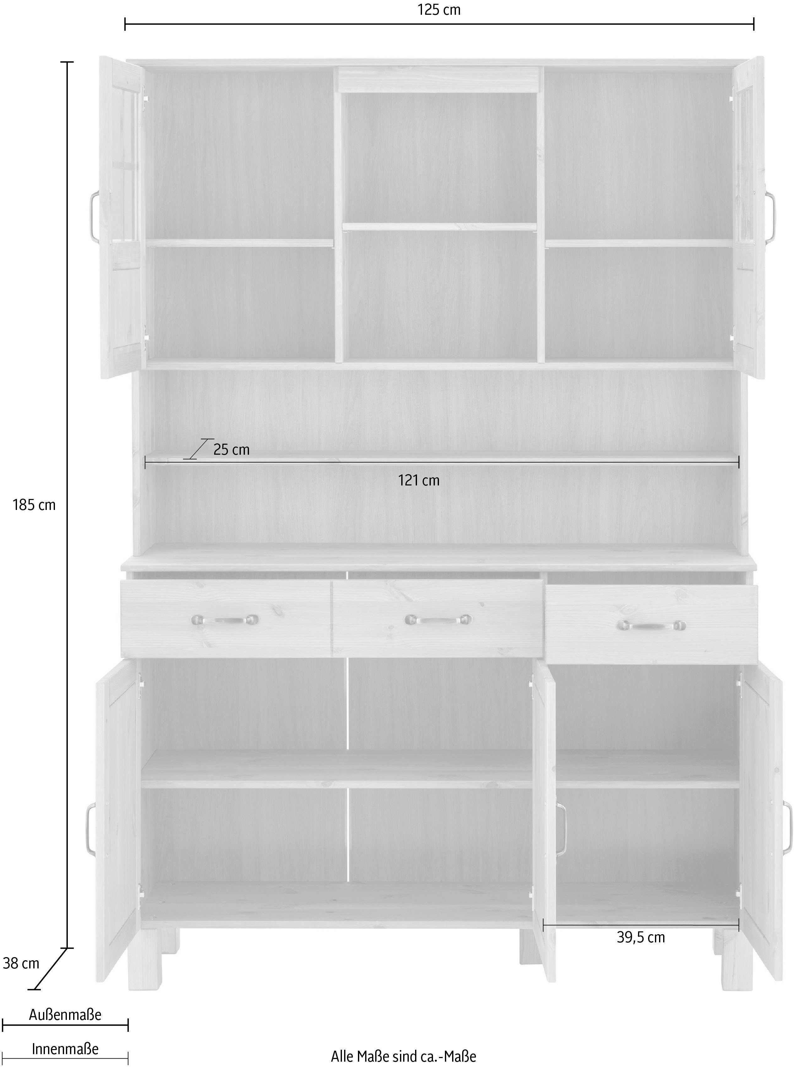 Home affaire Keukenbuffet Alby Breedte 125 cm, 2 glasdeuren, 2 laden