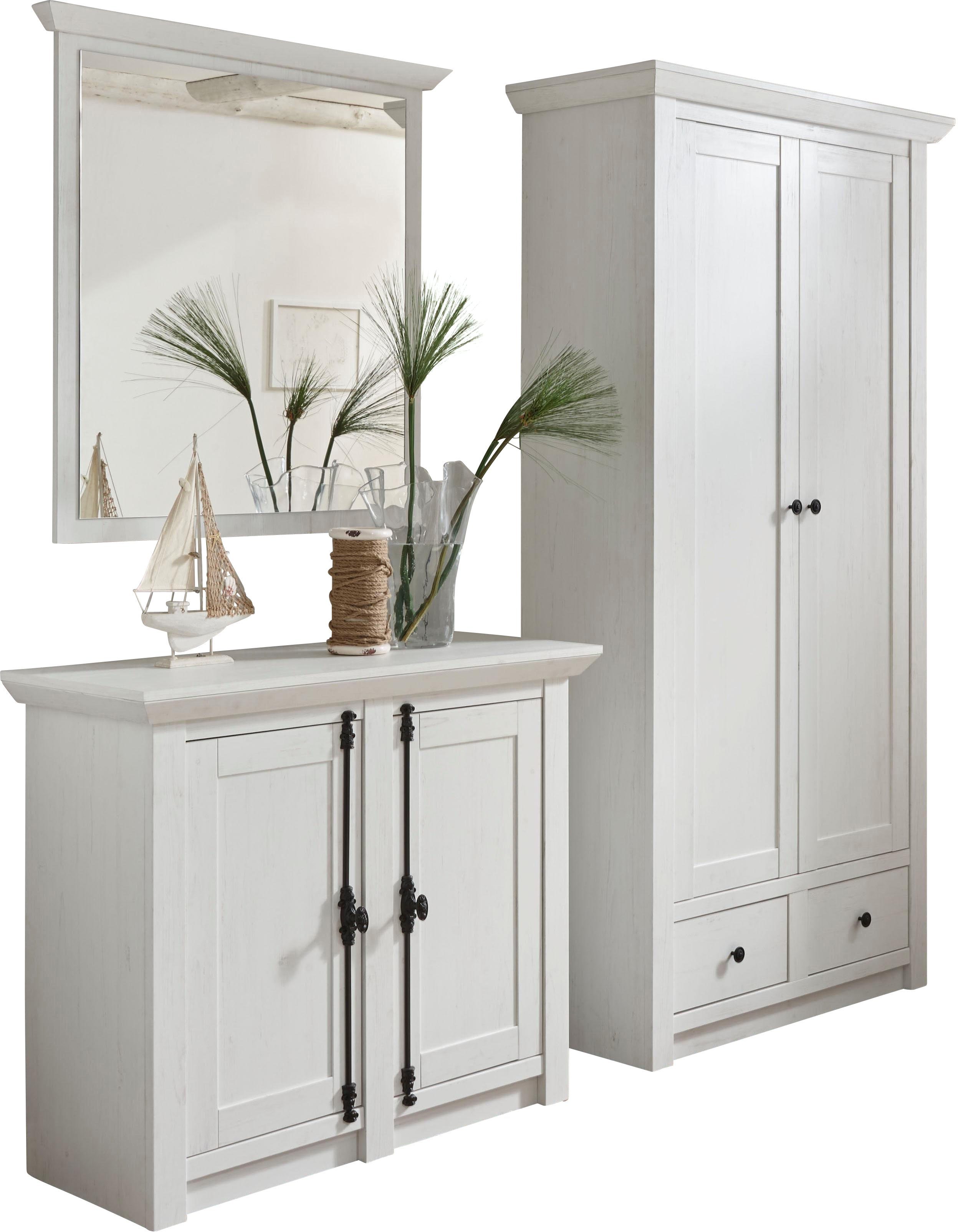 Home affaire Halmeubelset California Set van kledingkast, spiegel en kast (set, 3-delig) wandkapstokken wit