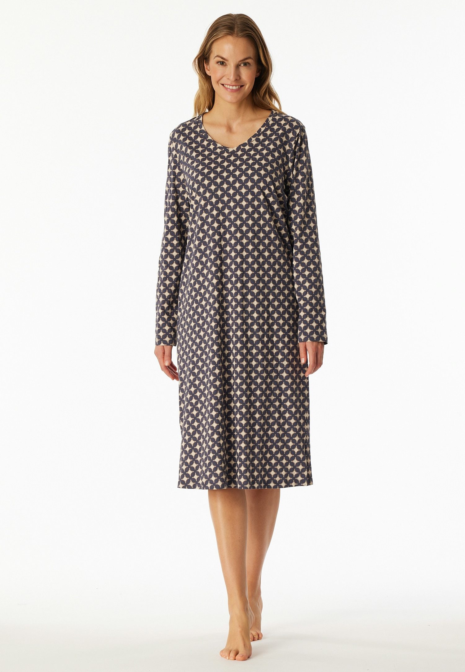 Schiesser Nachthemd Comfort Essentials Katoen, lichte V-hals, lange mouwen
