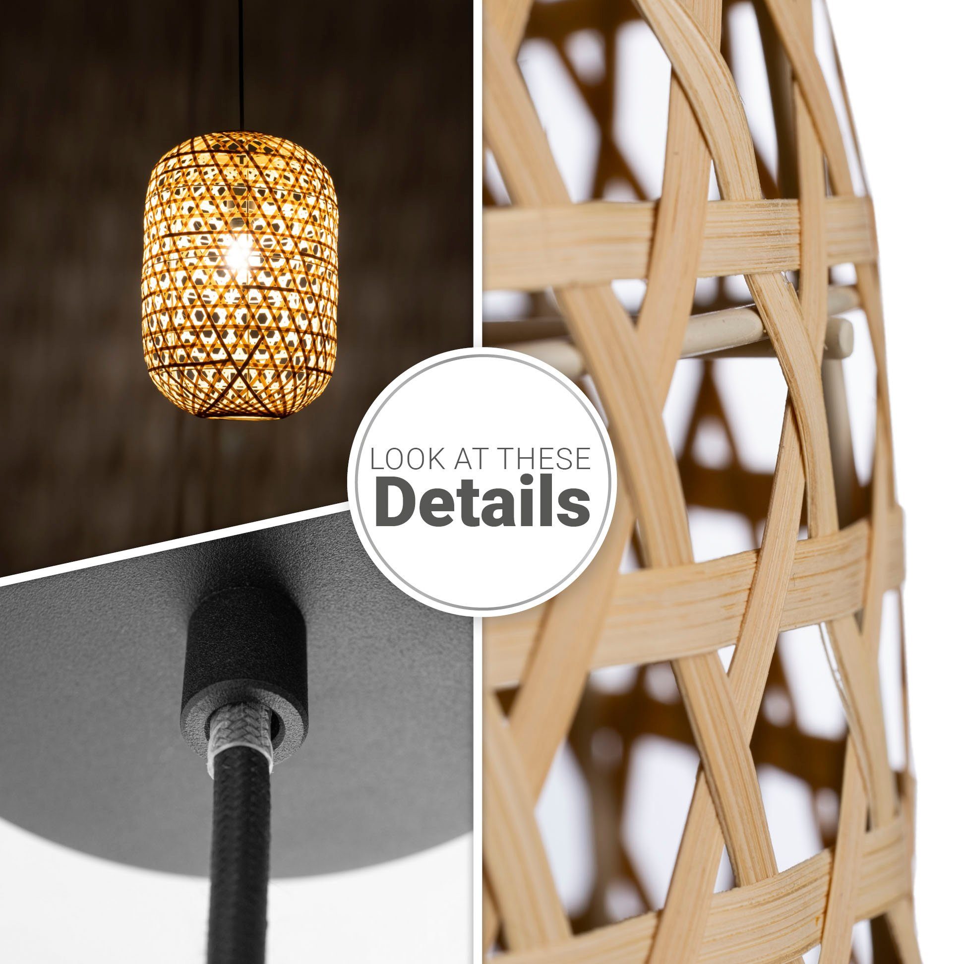 Paco Home Hanglamp PUNU Bamboe pendellamp Boho plafondlamp korf hangend rustiek E27 natuur