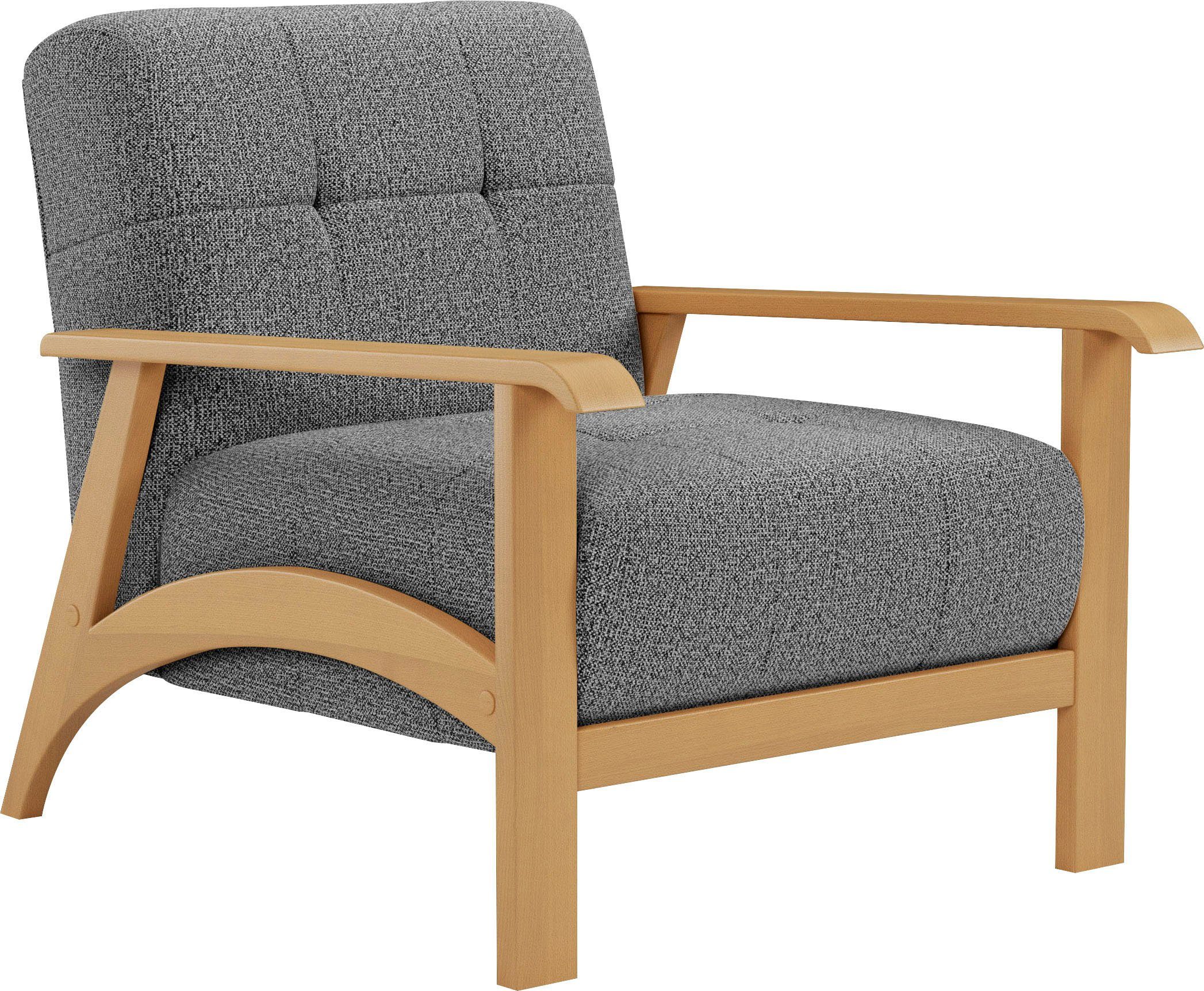sit&more Fauteuil Billund Armleuningen van eikenkleurig beukenhout, verschillende bekledingen en kleuren