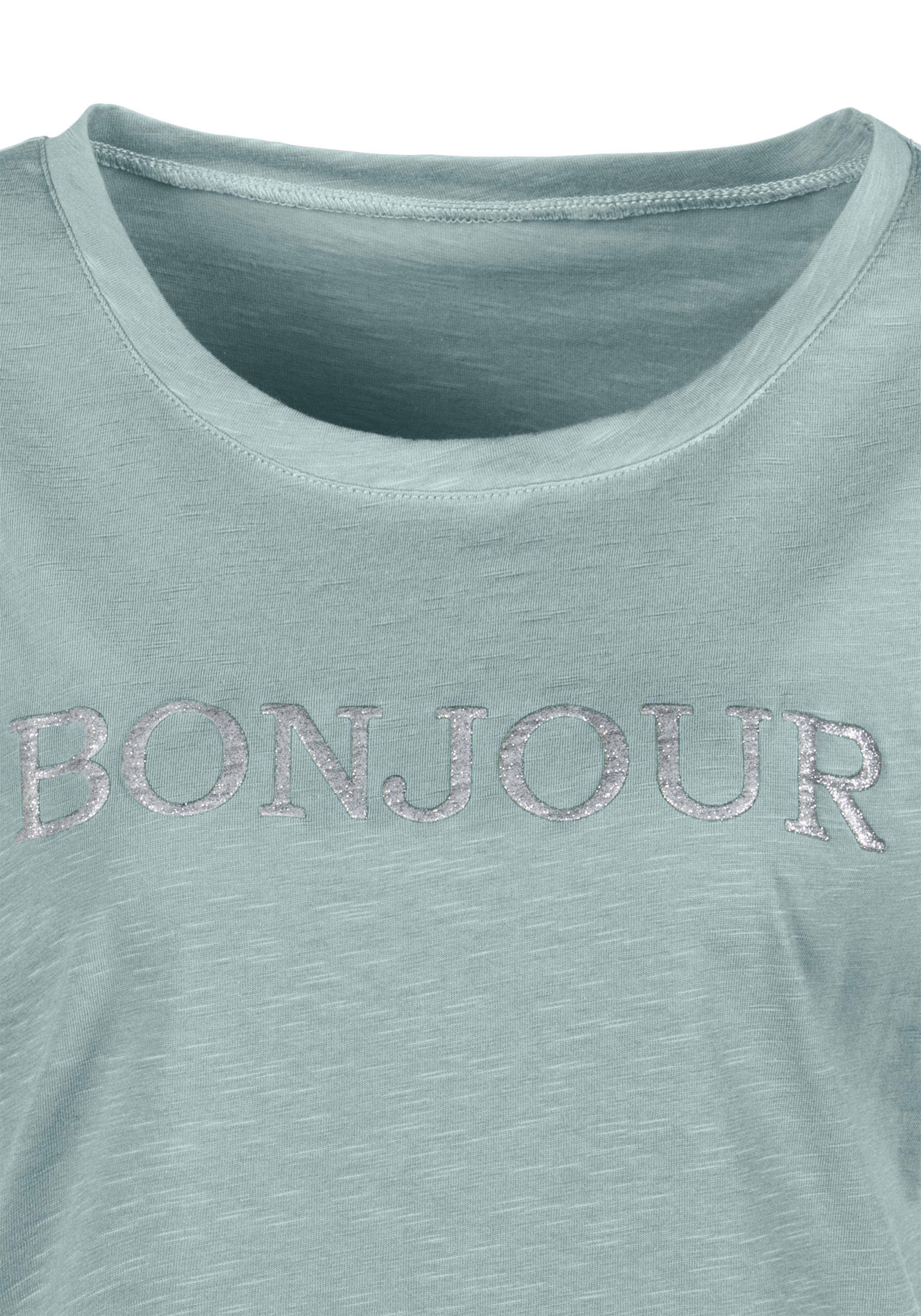 Vivance T-shirt Met frontdruk "Bonjour" in een zachte katoenkwaliteit (2-delig, Set van 2)