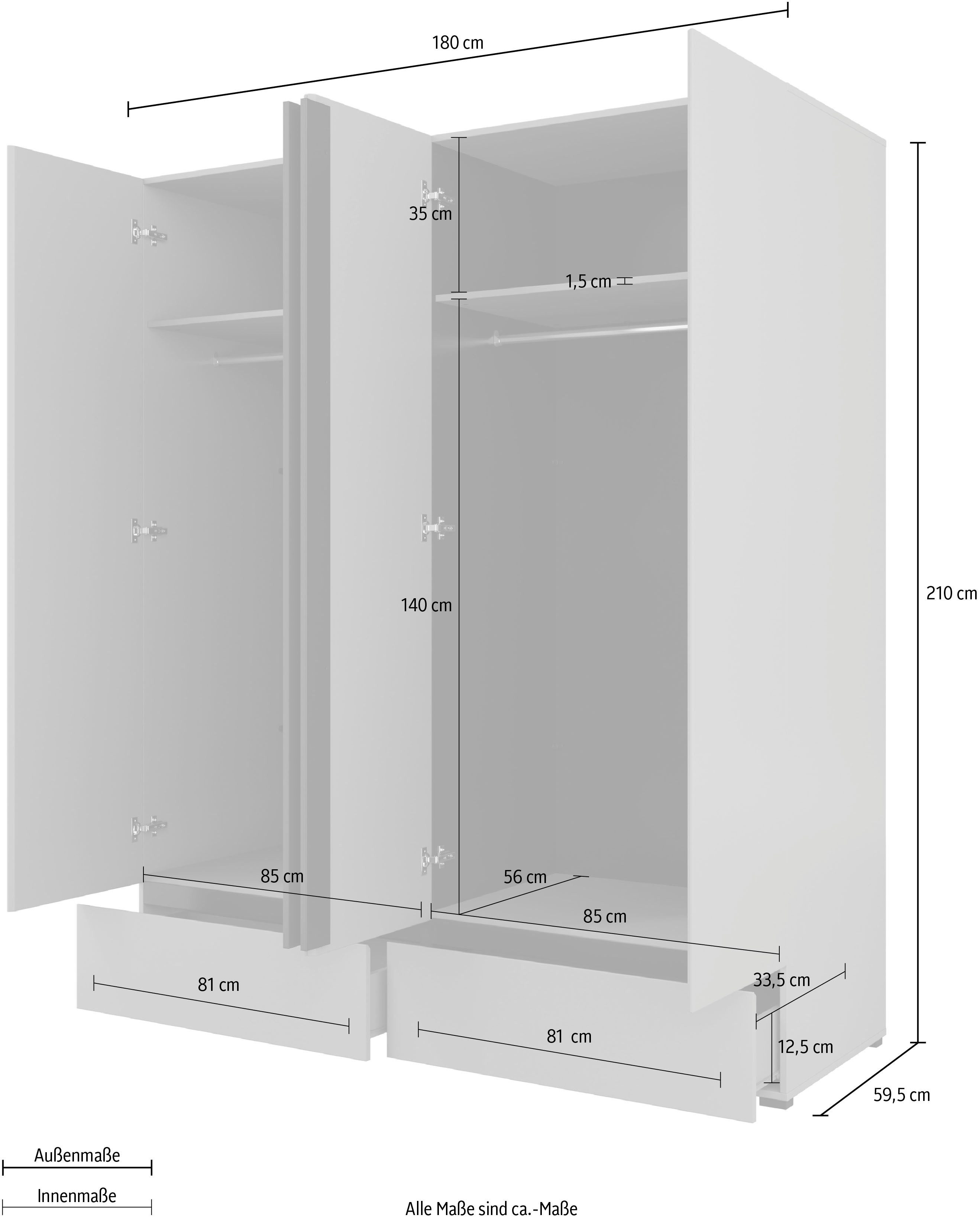 INOSIGN Draaideurkast Cross, moderne greeploze kledingkast Lingeriekast met lade, garderobe, deuren