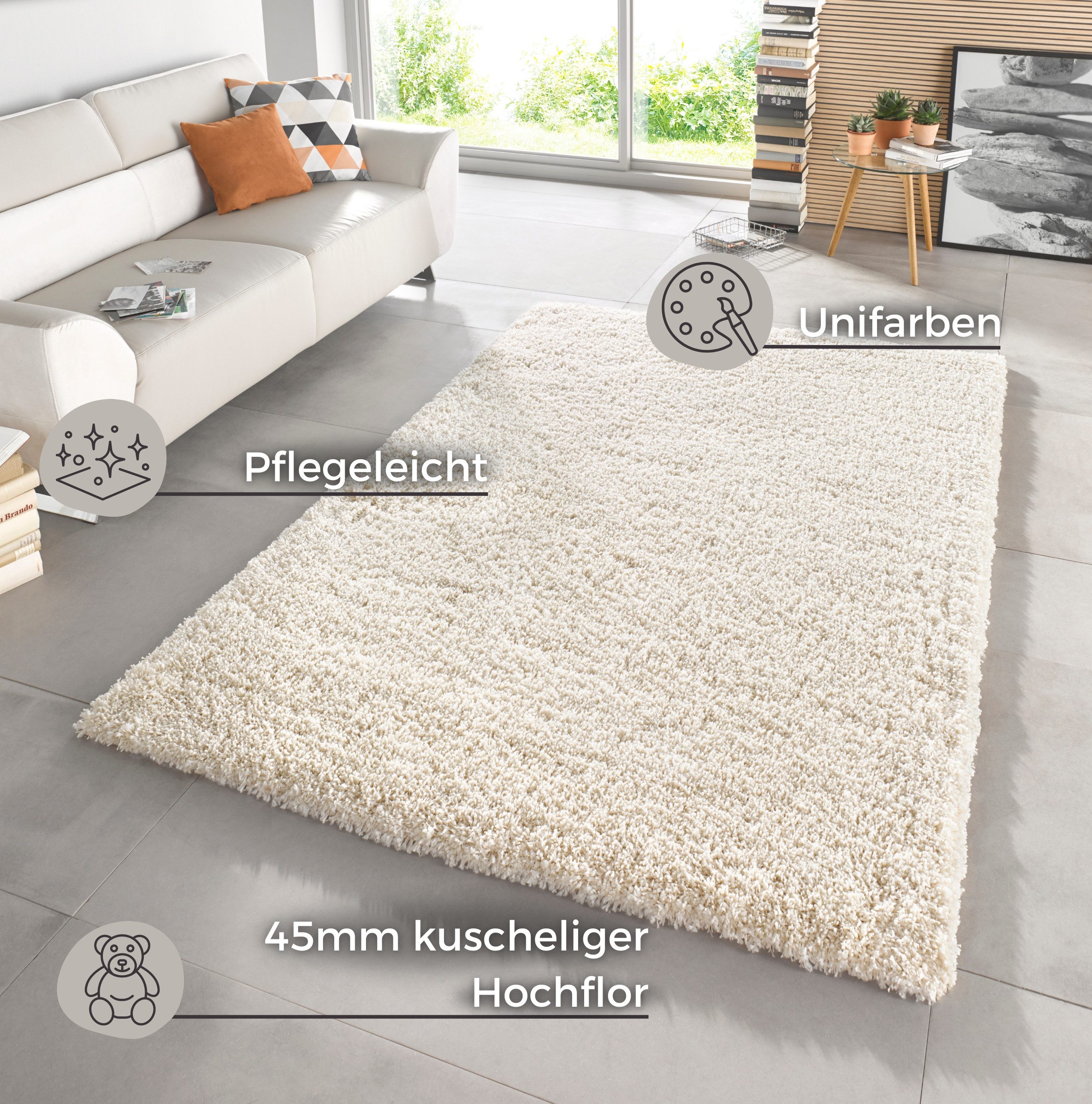 HANSE Home Hoogpolig vloerkleed Venice gemêleerd, shaggy, dichte pool, uni, robuust, hoogpolig, woonkamer