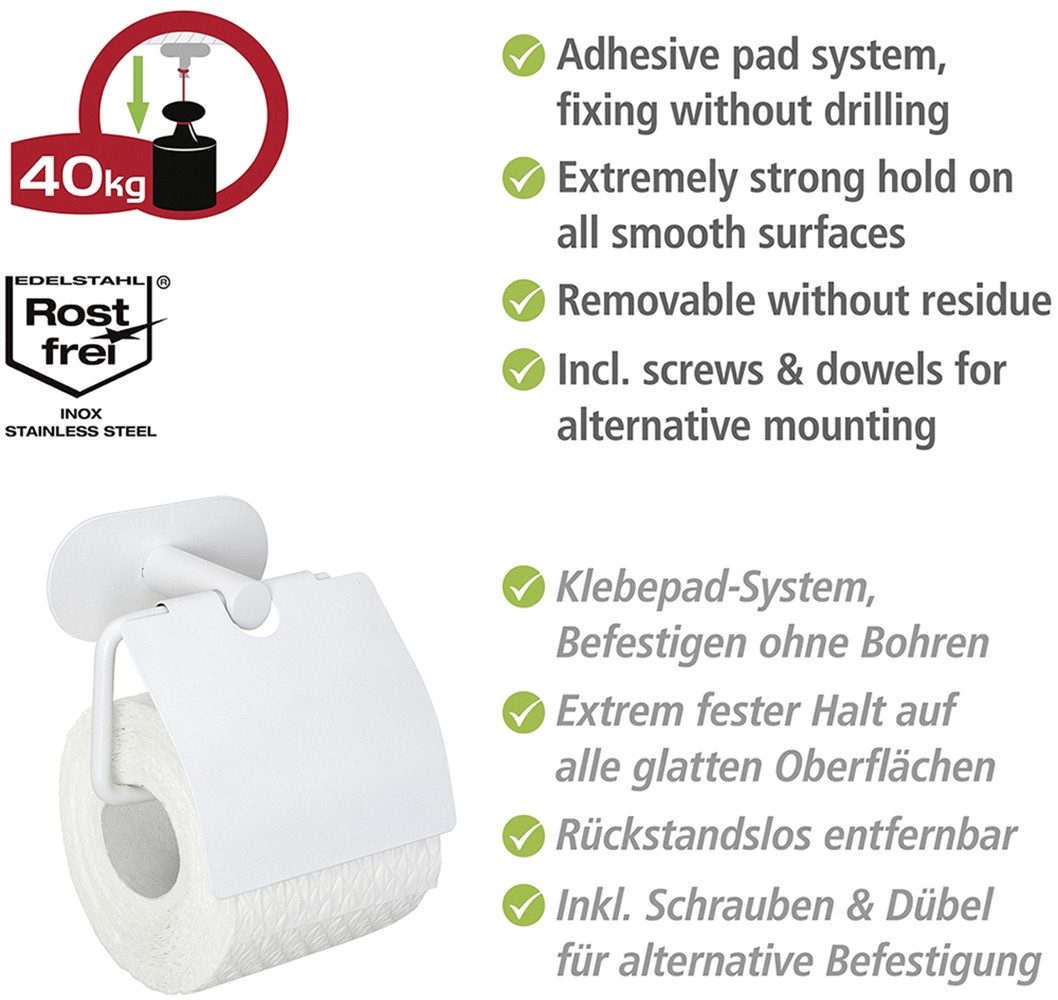 WENKO Toiletrolhouder Turbo-Loc® model Orea met deksel, roestvrij staal, bevestigen zonder boren