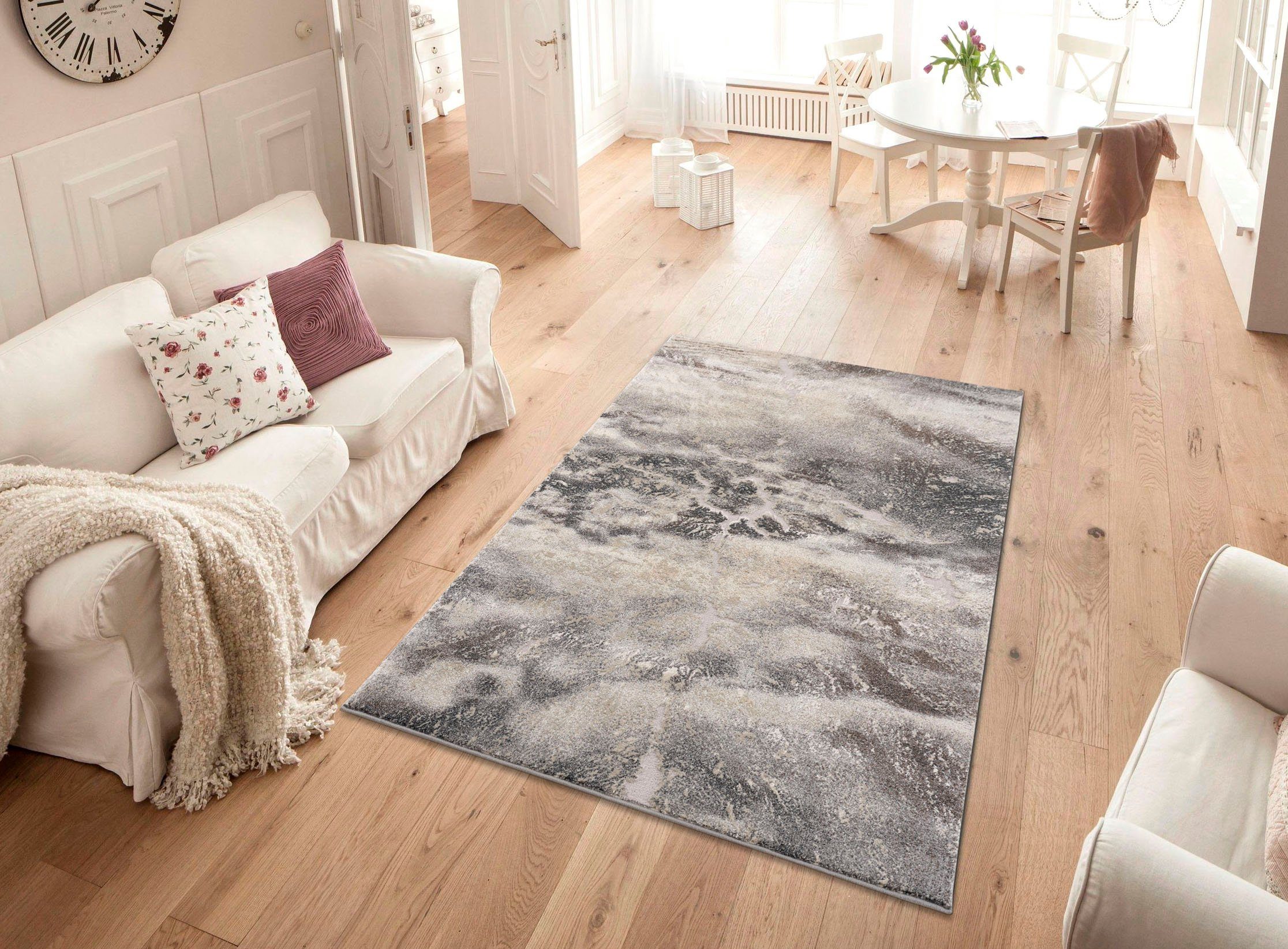 my home Vloerkleed Marmer Tapijt in moderne marmerlook, hoog-laag effect, vlak, effen kleur