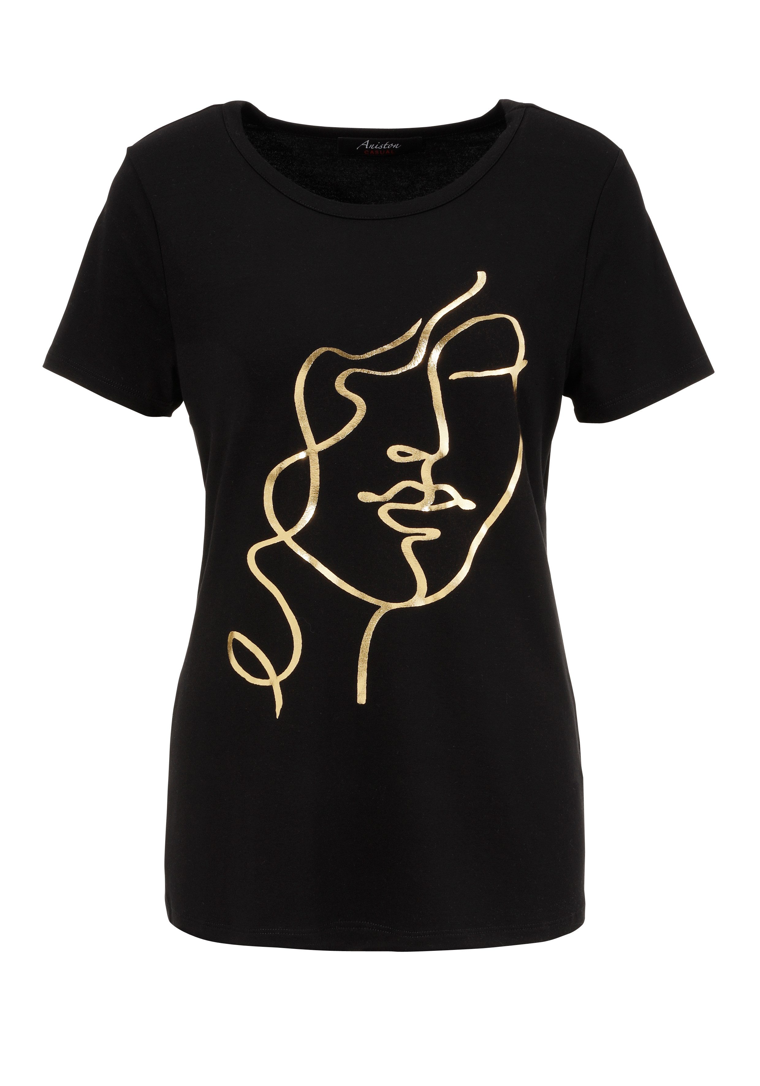 Aniston CASUAL T-shirt met abstract gezicht van glanzende folieprint