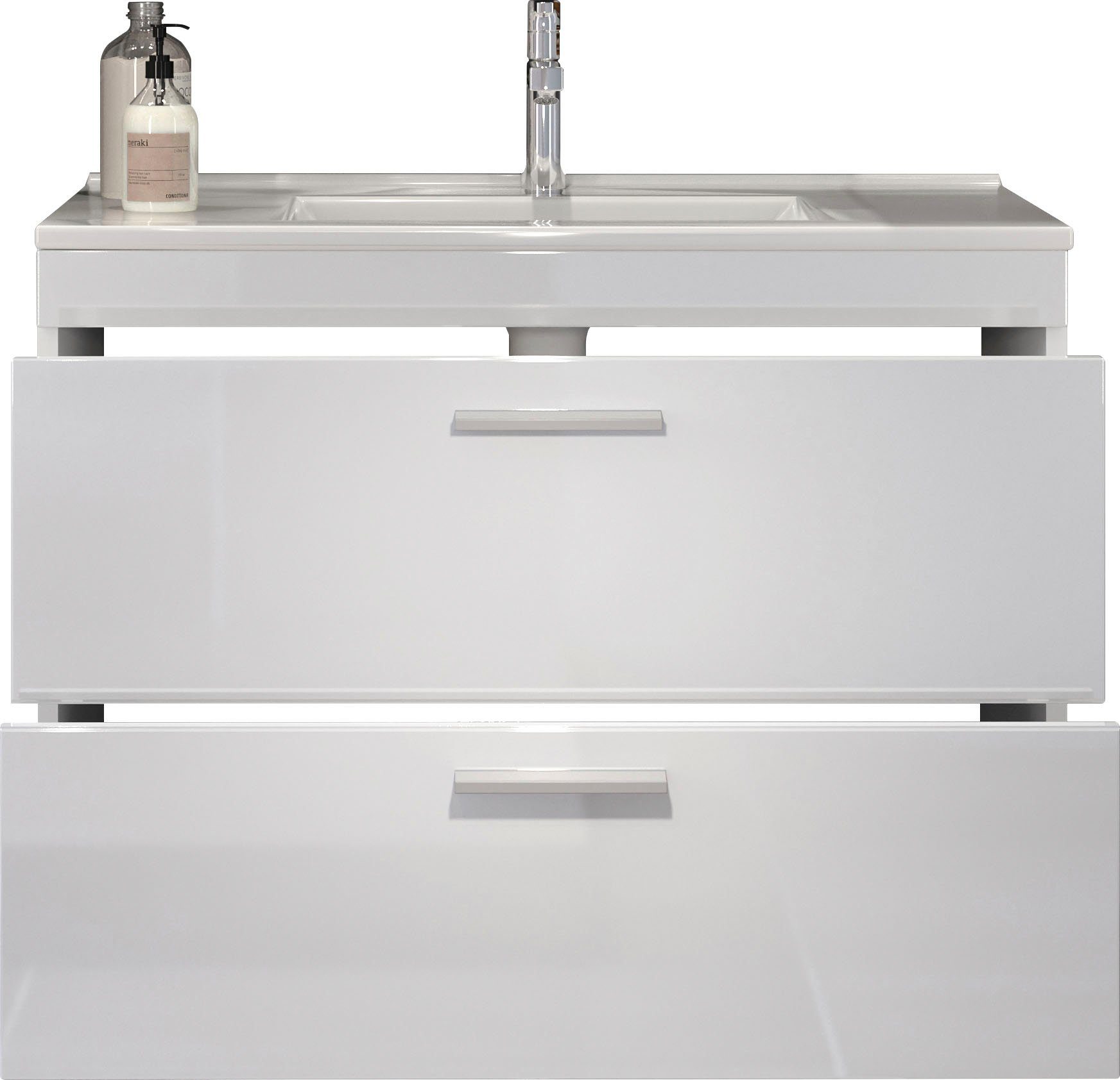 welltime Wastafelonderkast Dormoletto Hangende wastafel in wit hoogglans met inbouwwastafel