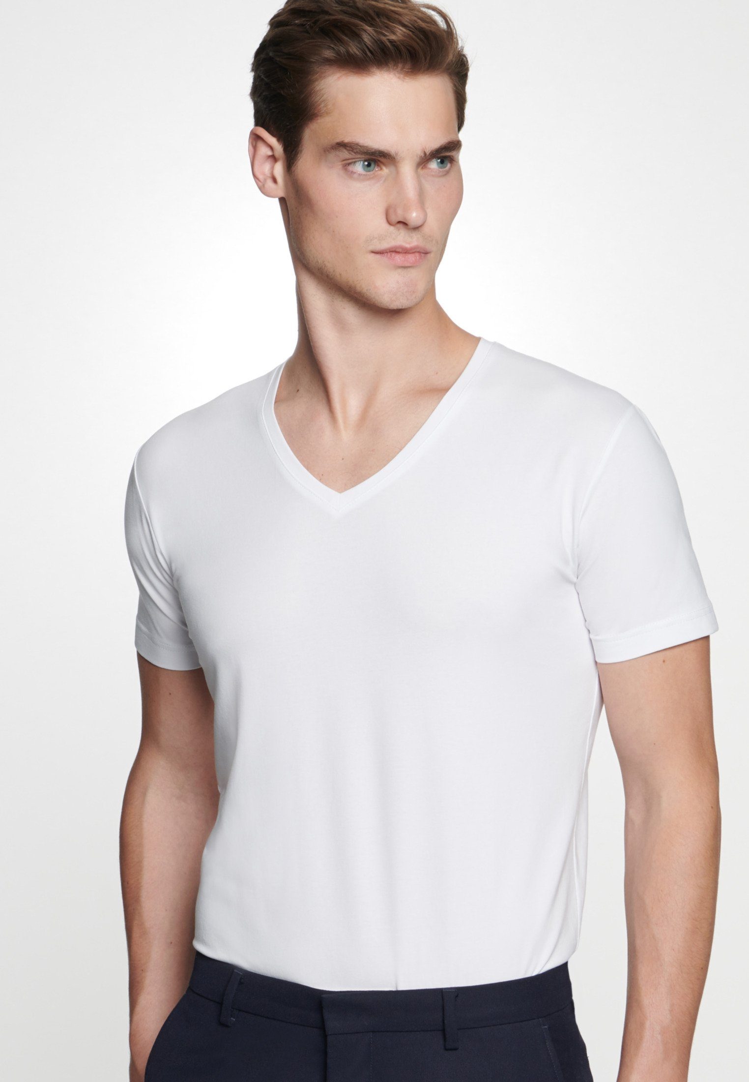 seidensticker T-shirt Zwarte roos Korte mouwen V-hals uni
