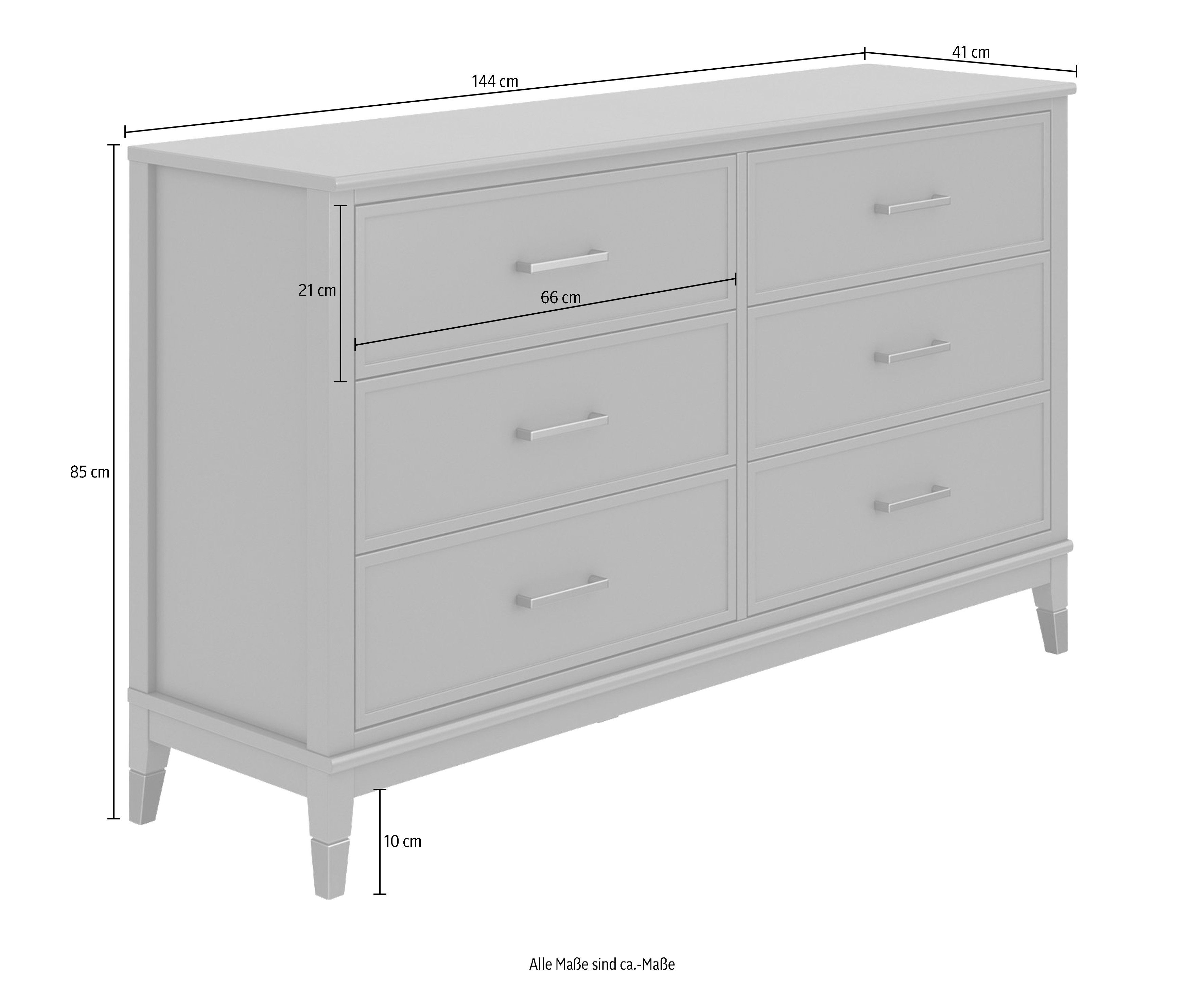 CosmoLiving by Cosmopolitan Kast Westerleigh met 6 laden, mdf, poten van massief hout, hoogte 85 cm, breedte 145 cm