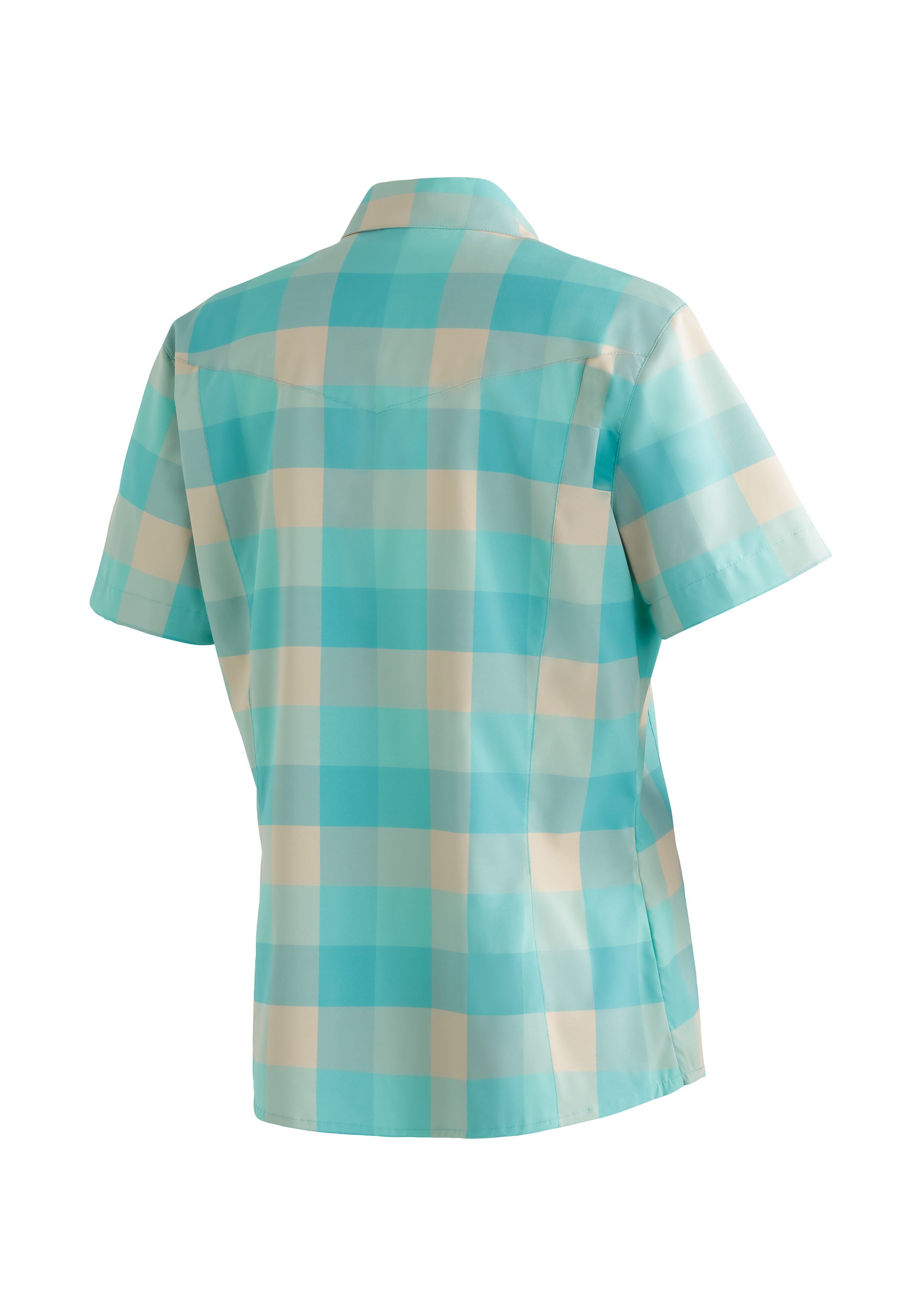 Maier Sports Outdoorblouse Kendra S/S W Dames korte mouwen blouse, onderhoudsvriendelijke geruite blouse