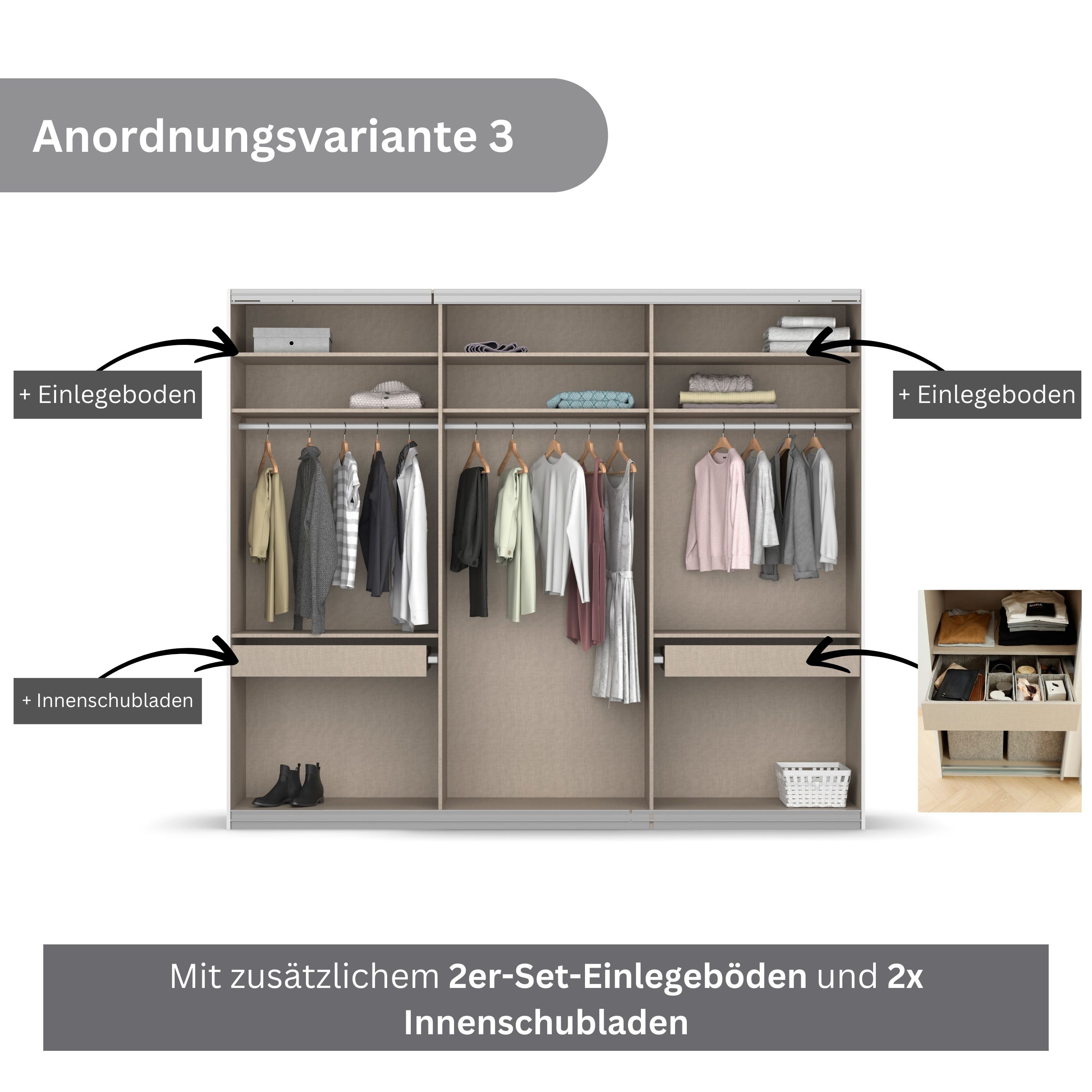 rauch Zweefdeurkast Kledingkast kast garderobe BESTSELLER KOLUNA met spiegel inclusief 2 binnenladen en extra legplanken made in germany