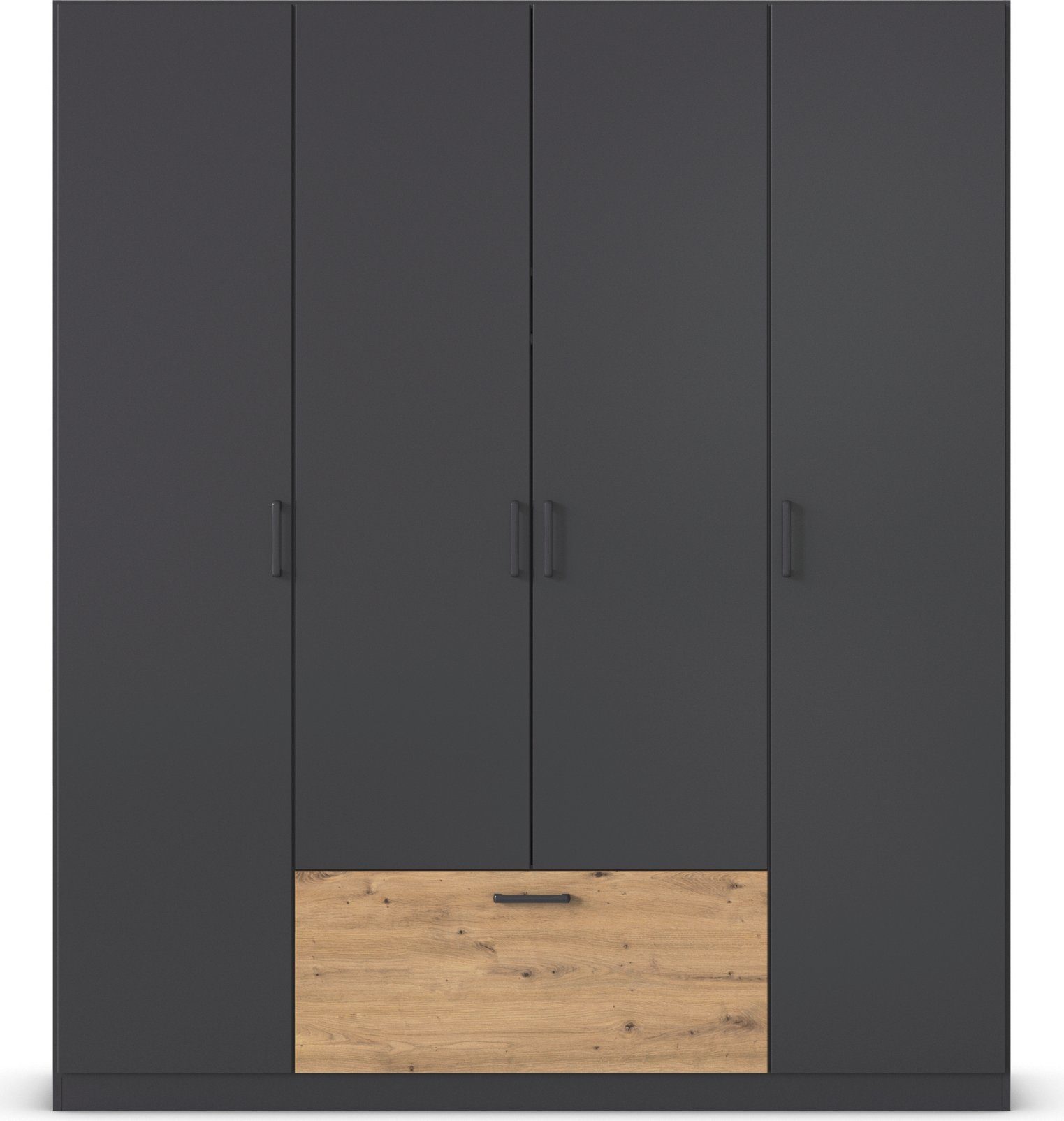 rauch Draaideurkast Kledingkast kast garderobe waskast BARI met lades in het midden, moderne greep in grijs metallic made in germany