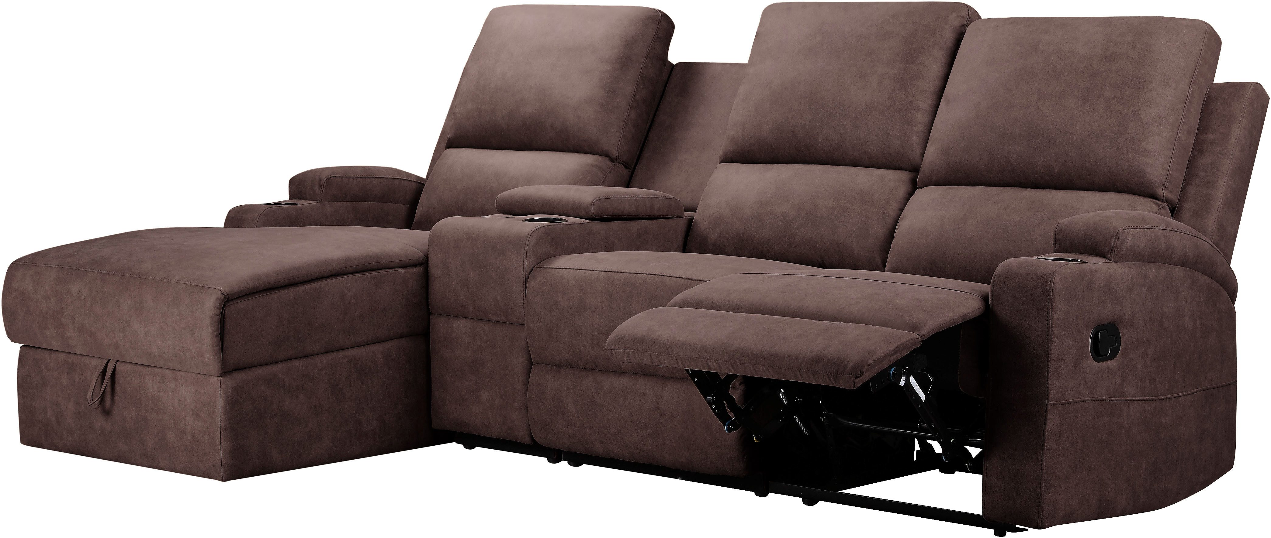 Home affaire Hoekbank Napori multimediabank, 3 bioscoopstoelen XXL, L-model, Bioscoopbank met relaxfunctie, bekerhouder, opbergvak en opbergbox