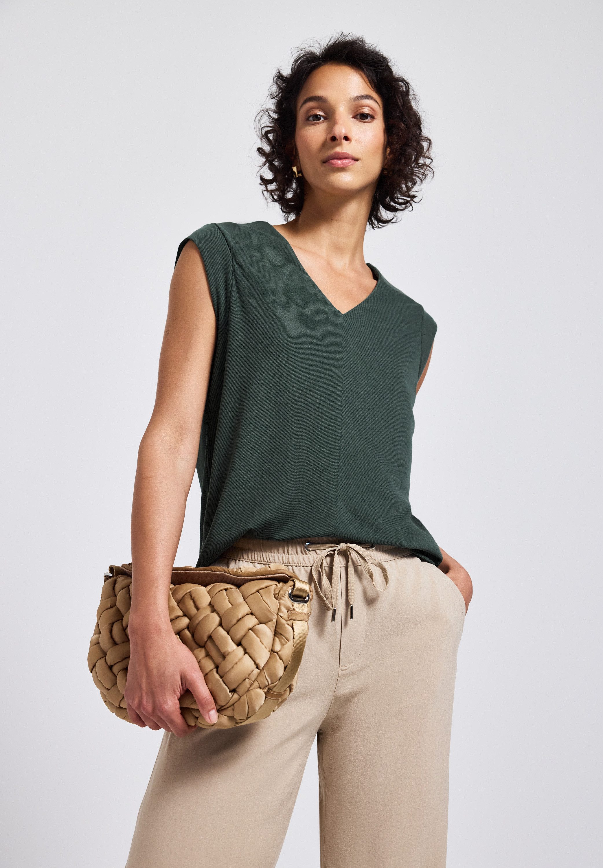 STREET ONE Shirttop in silk-look dames tops maat 42 groen