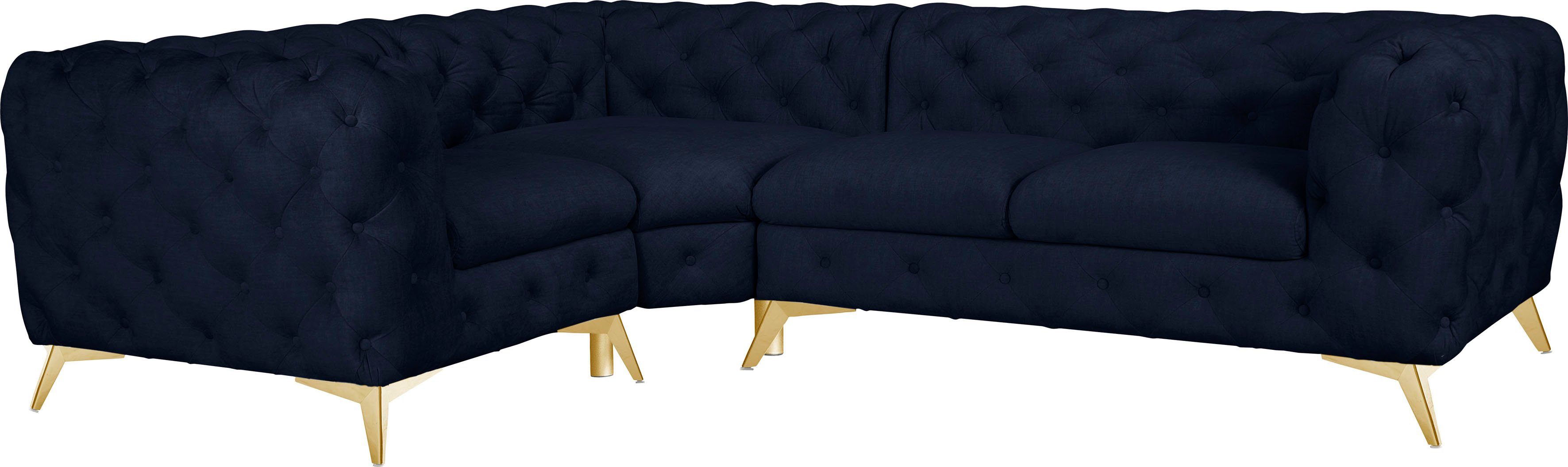 Leonique Chesterfield-bank Glynis L-vorm luxueuze capitonnage, moderne chesterfield look, kleur van de poten ter keuze