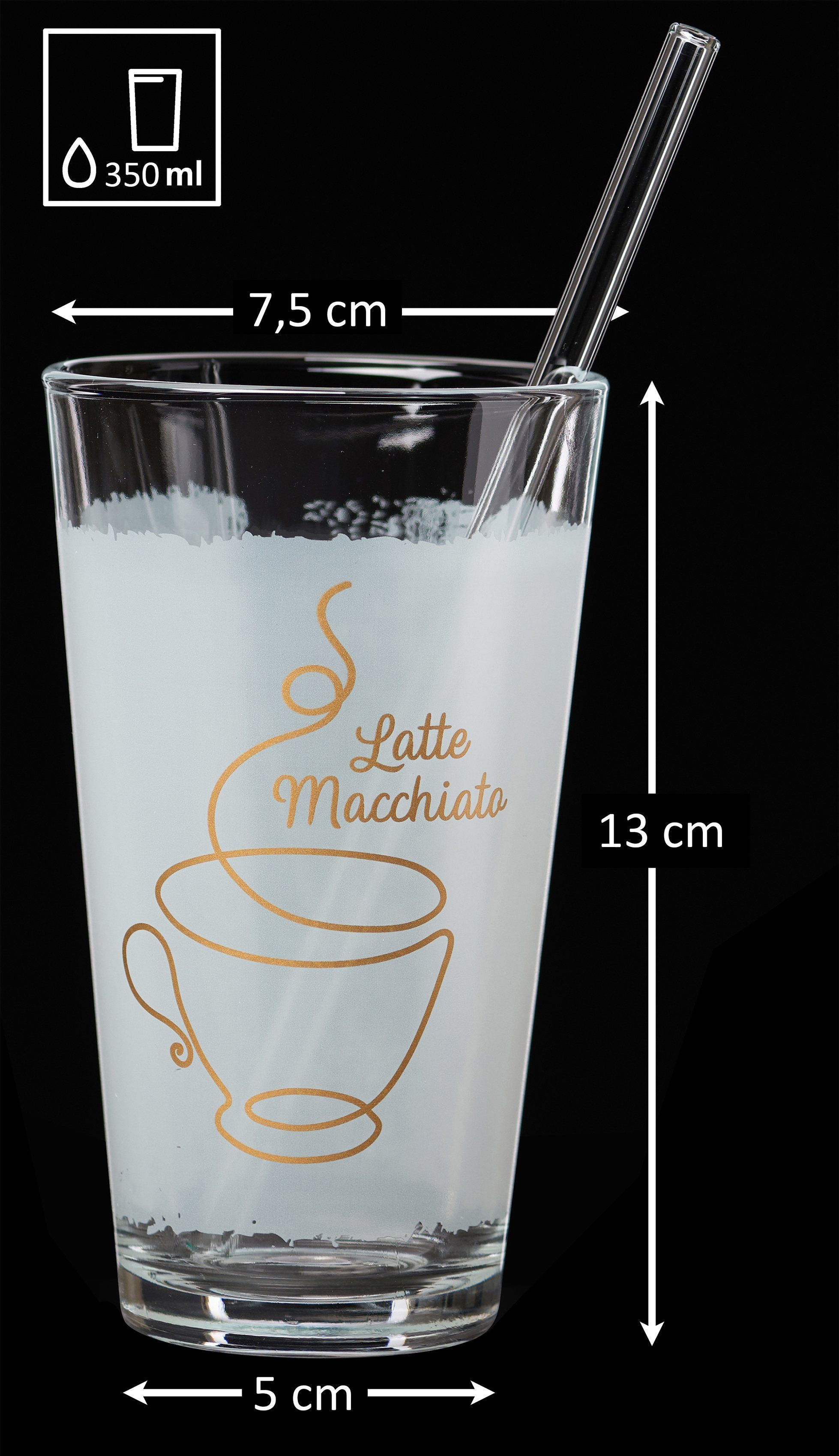 Ritzenhoff & Breker Latte macchiato glas Koffie 4-delig (2 glazen en 2 glazen rietjes), 350 ml (set, 4-delig)