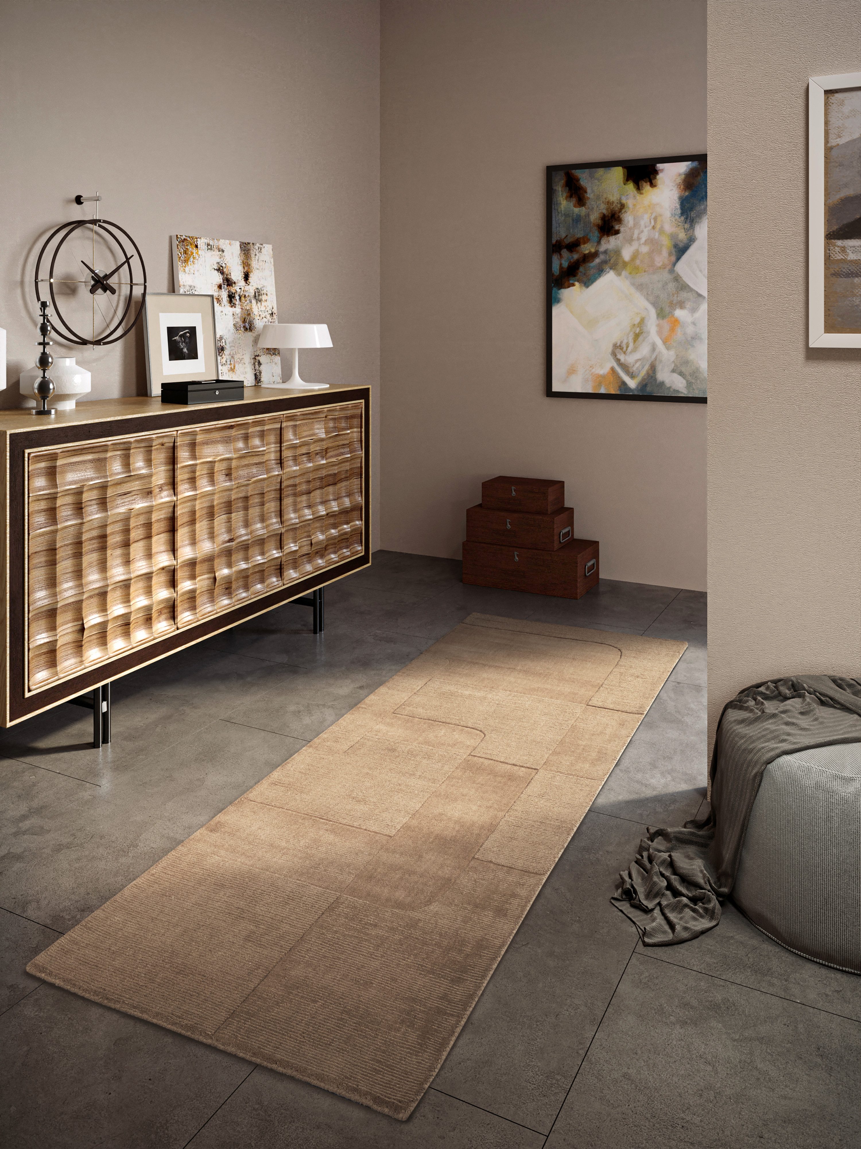 Villeroy & Boch Wollen kleed Charlotte Loper, handgeweven, wol, natuur, loper, woonkamer, geometrie