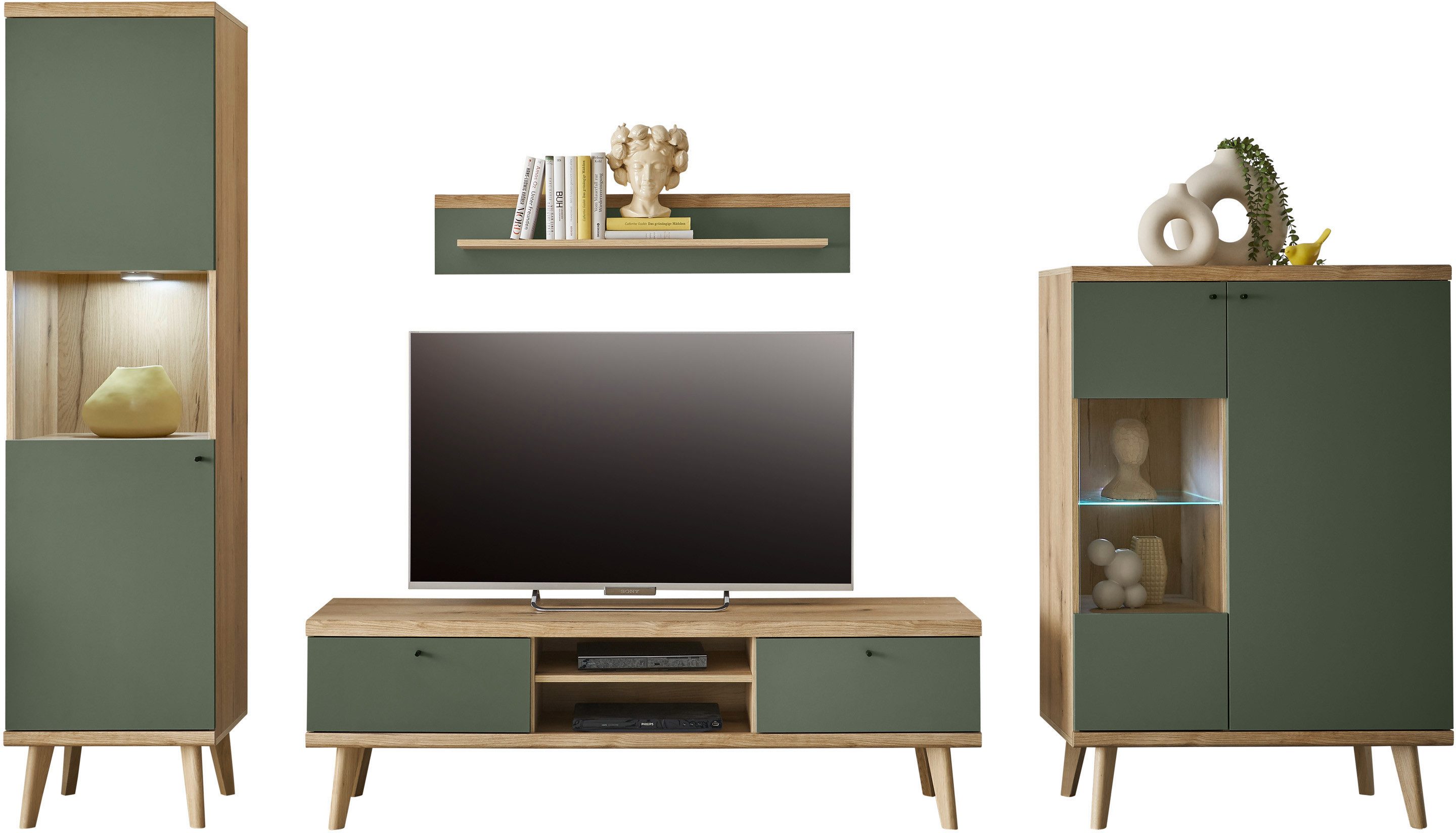 INOSIGN Wandmeubel MAVAS in moderne trendkleur, handgrepen van metaal (zwart), breedte 320 cm (set, 4-delig)