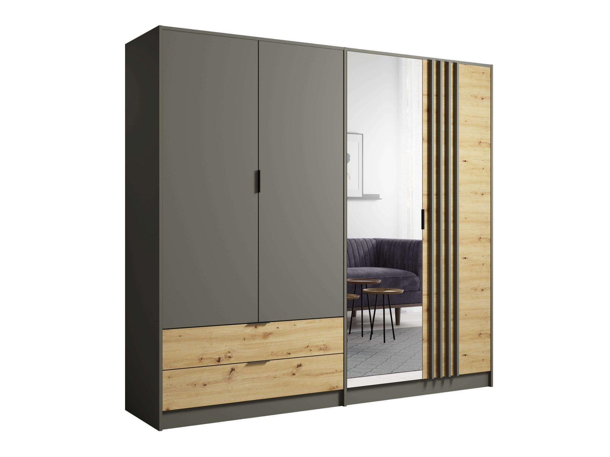 INOSIGN Kledingkast Loreto met lades en spiegel, B/D/H 220/54/202 cm